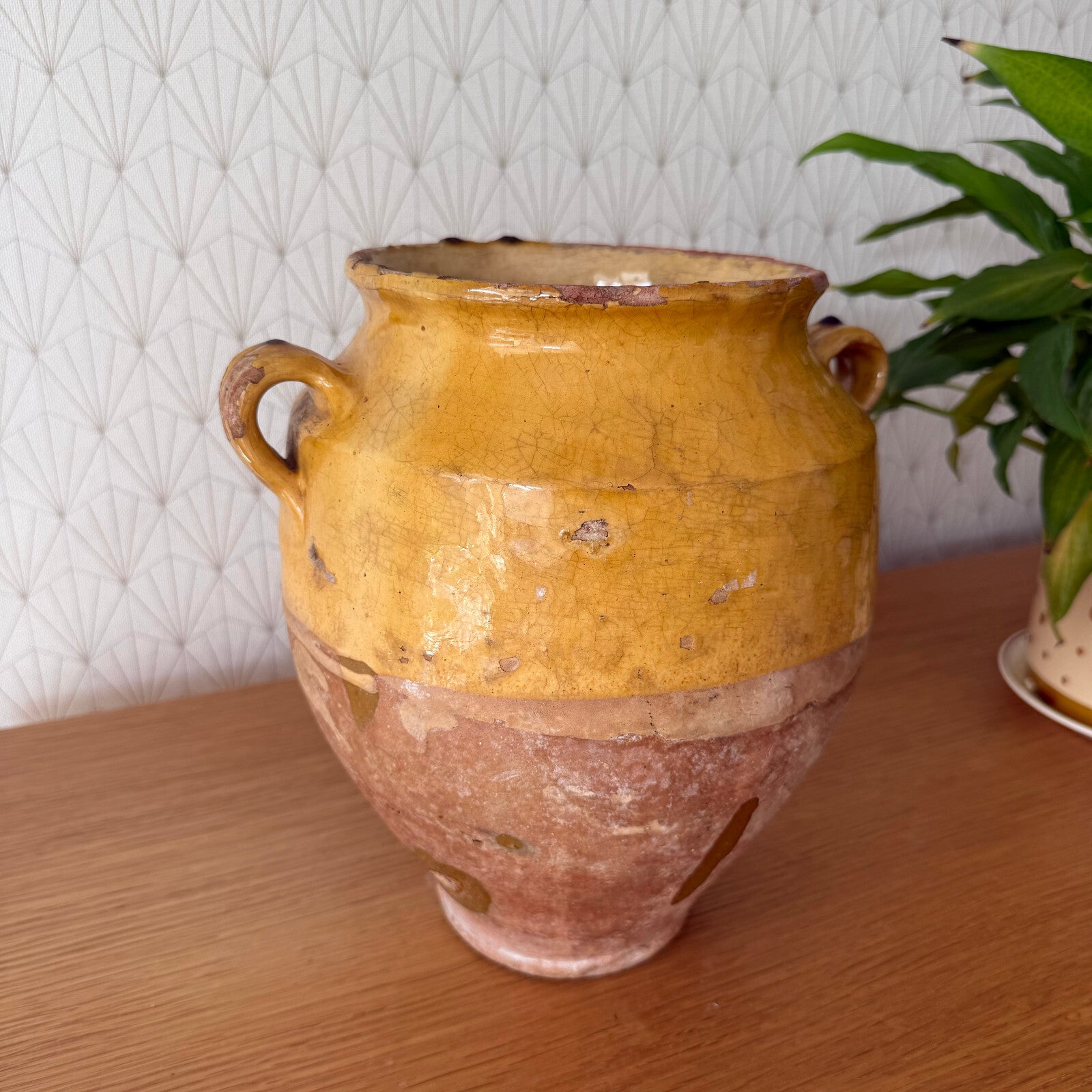 French Confit Pot Antique Terracotta Pottery Vessel 10" Yellow 1101253 Unmarked