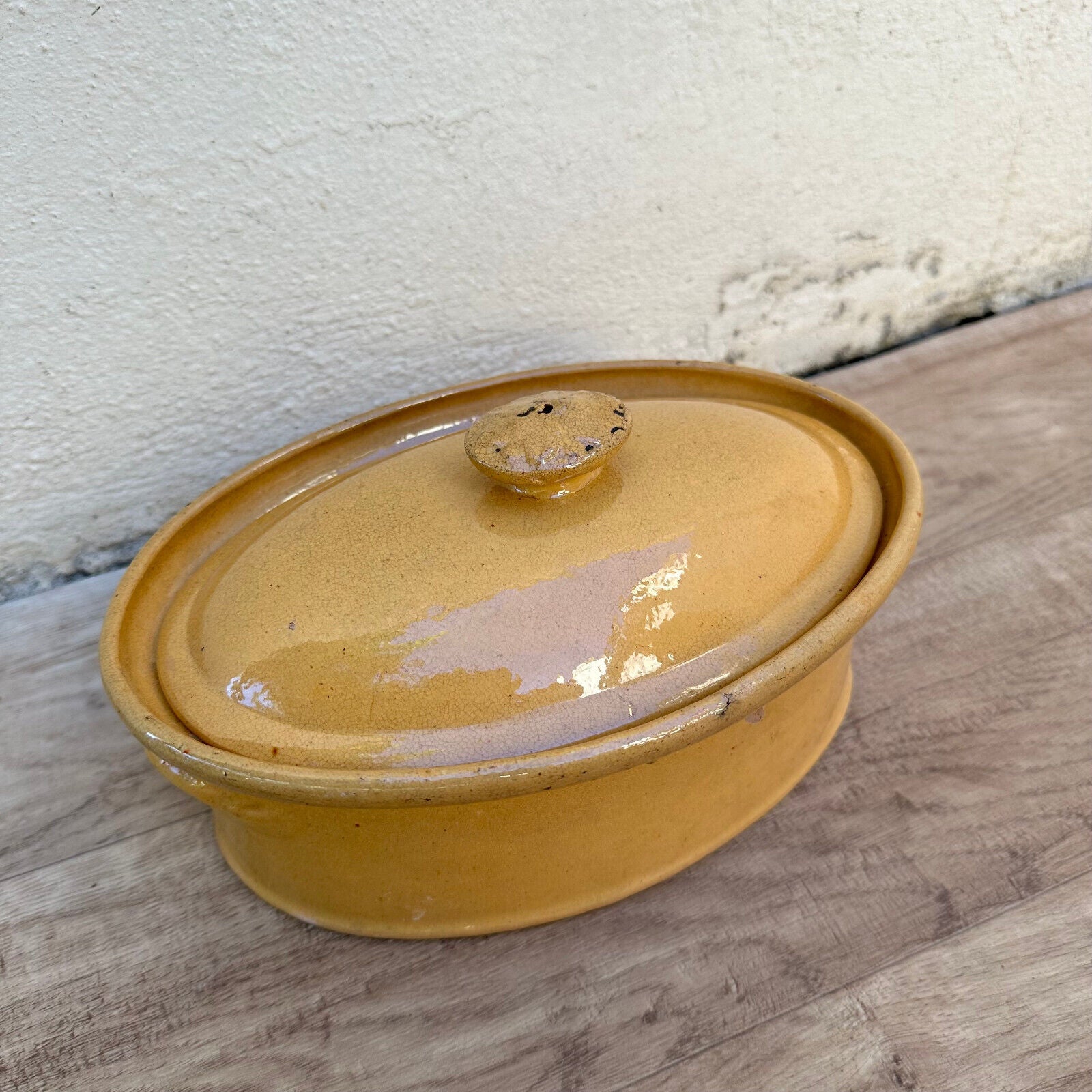 Vintage FRENCH GLAZED LIDDED CLAY TERRINE 1108236 - Fleamarketfrance