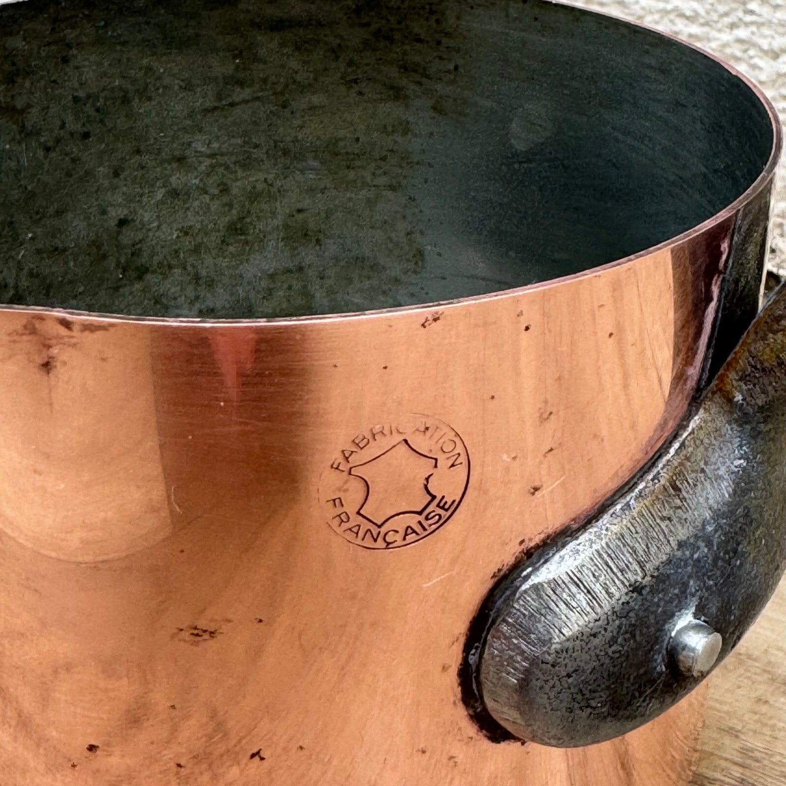 French Copper Saucepan Vintage Tin Lined Cast Iron Handle France 19092423 Fleamarketfrance