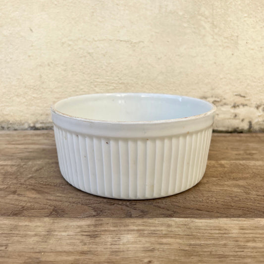 Vintage French 6 3/4” Round White Ribbed Souffle Dish Porcelain stamped 1707229 - Fleamarketfrance