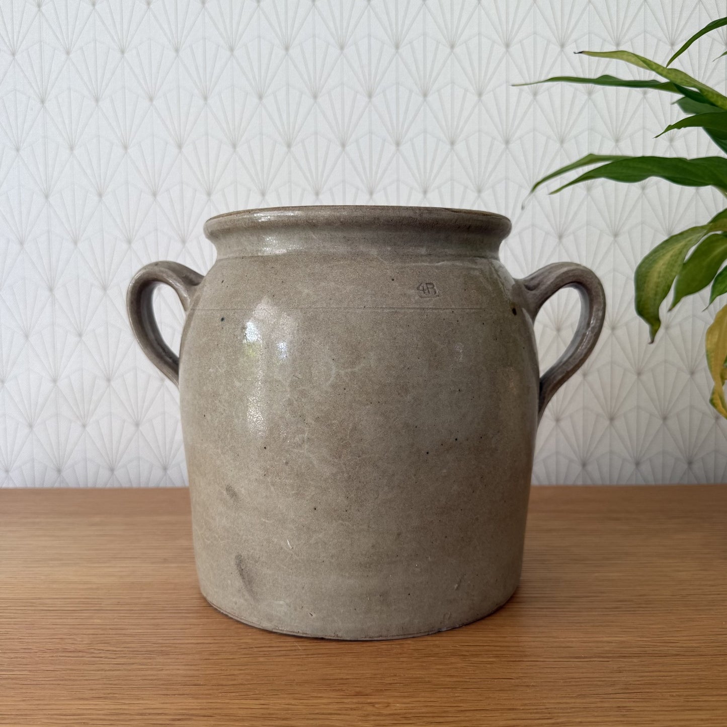 Handmade Glazed Grey Vintage French Confit Grease Pot Stoneware  2307259