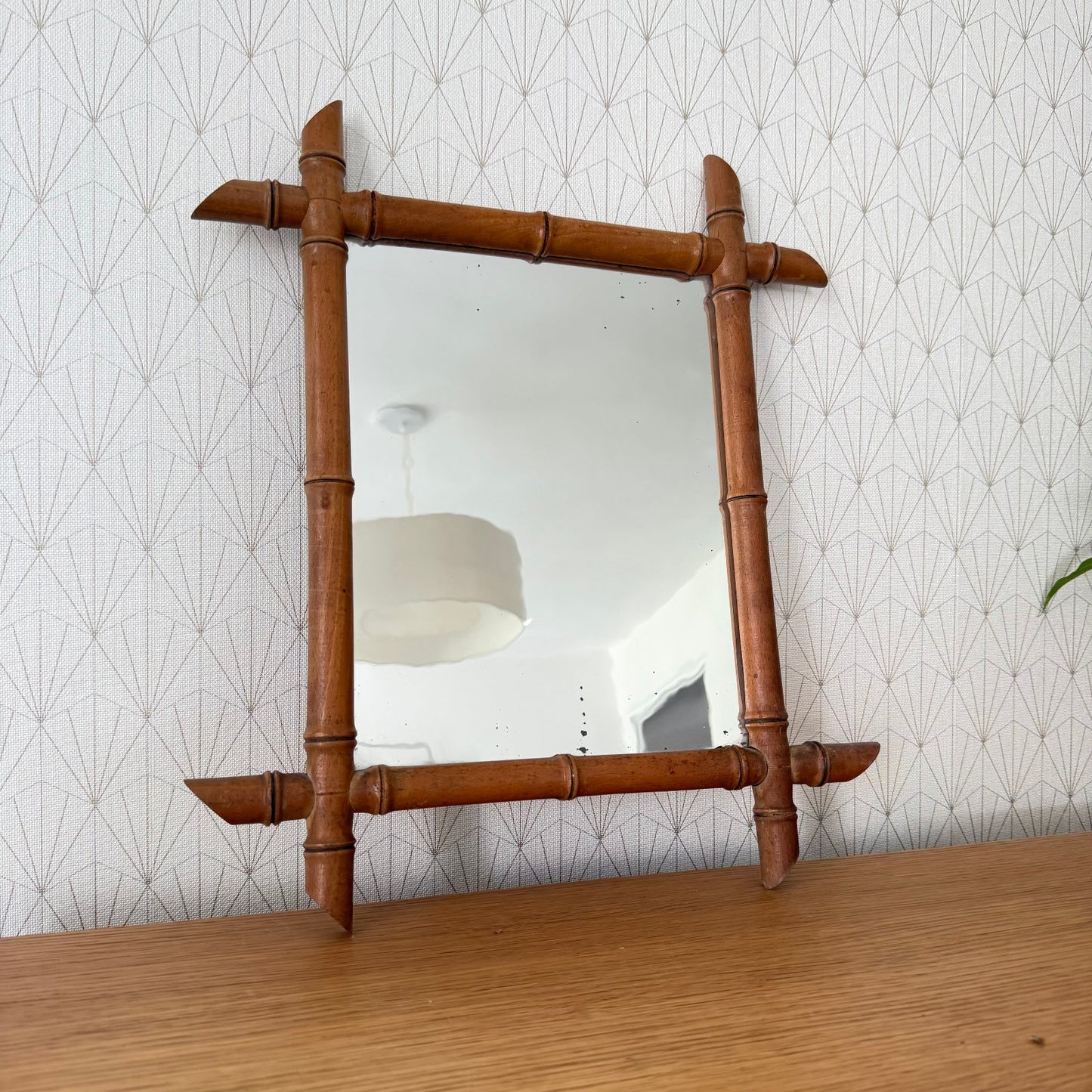 Vintage French wood faux bamboo  WALL-HANGING MIRROR 0210252