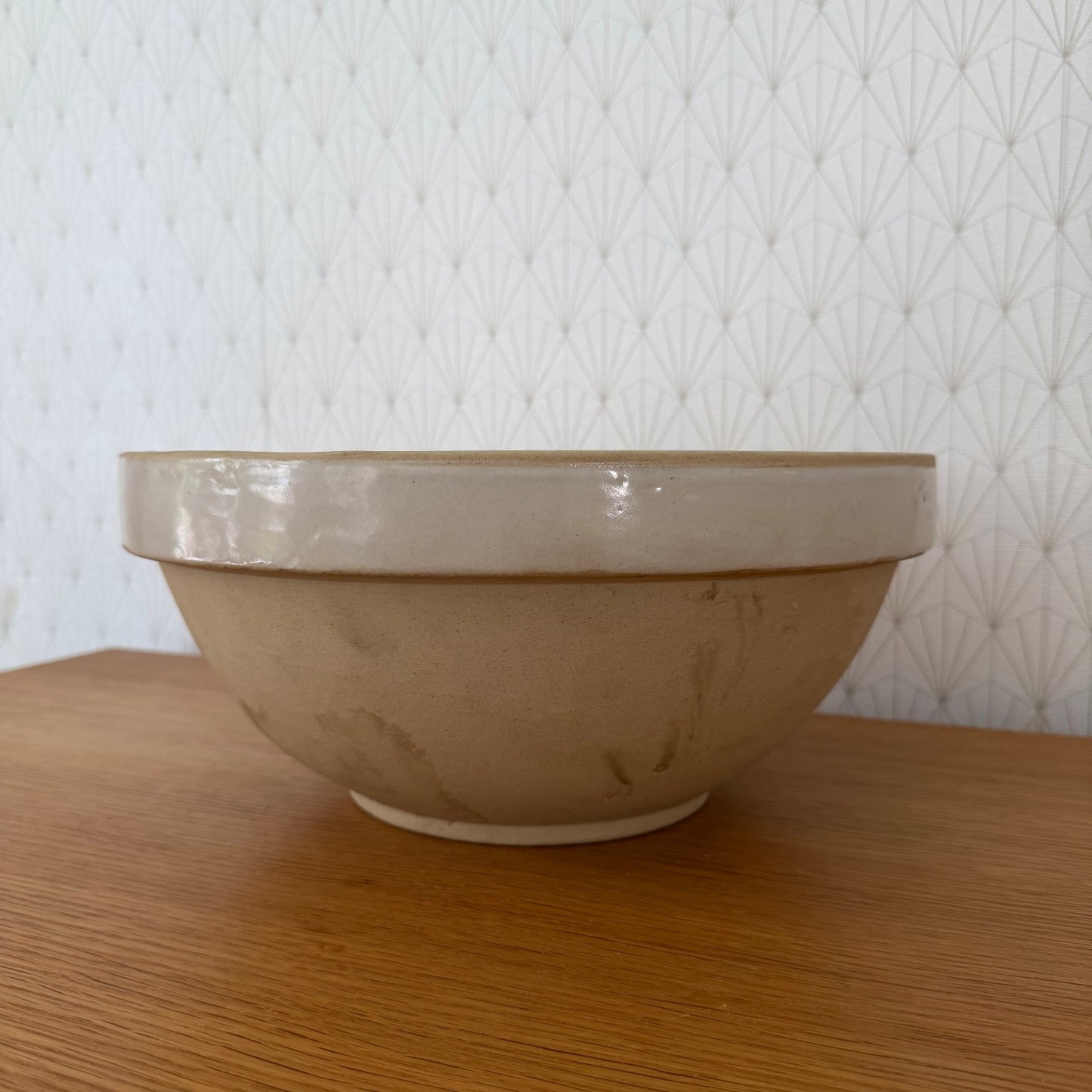 Large Vintage French Stoneware Mixing Bowl Salad Serving 13" 1408262 Fleamarketfrance