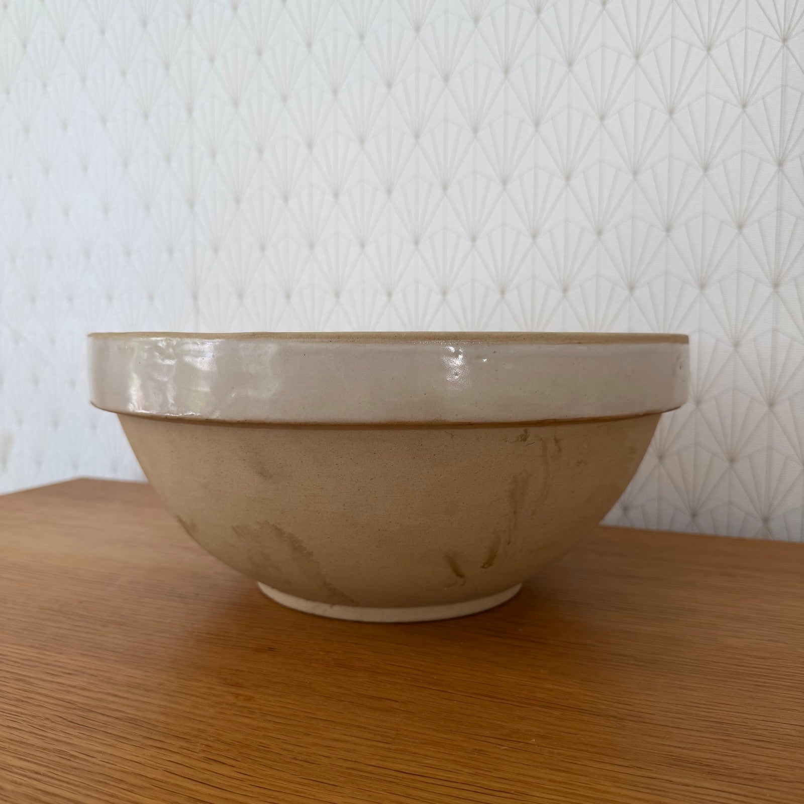 Large Vintage French Stoneware Mixing Bowl Salad Serving 13" 1408262 Fleamarketfrance