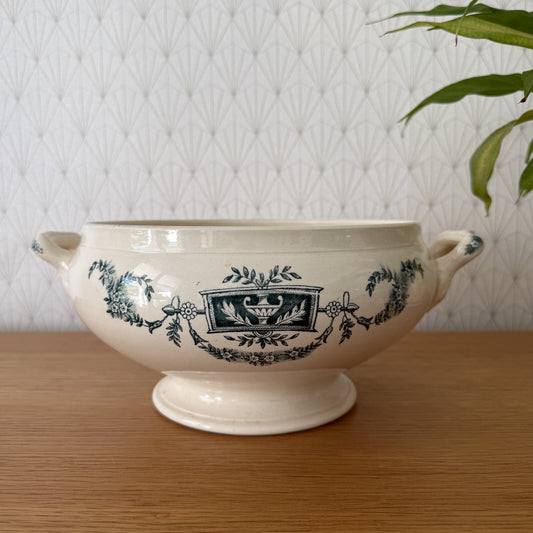 French Tureen Earthenware White Blue Fruits Bowl Terre De Fer Longchamp 0405253