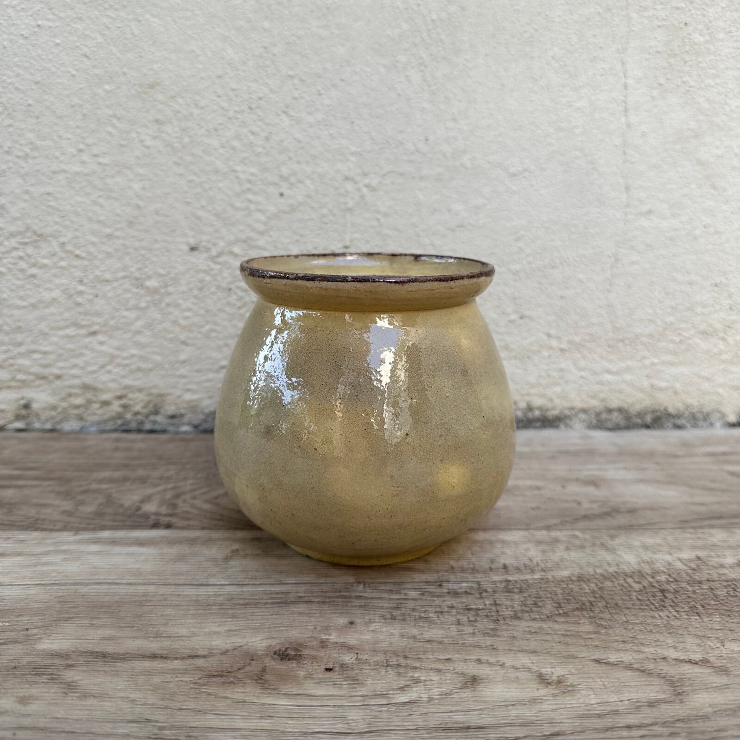 HANDMADE GLAZED BEIGE YELLOW ANTIQUE FRENCH HONEY POT TERRACOTTA CONFIT 0503251 Unmarked