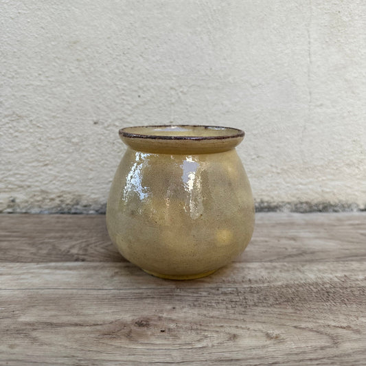 HANDMADE GLAZED BEIGE YELLOW ANTIQUE FRENCH HONEY POT TERRACOTTA CONFIT 0503251 Unmarked