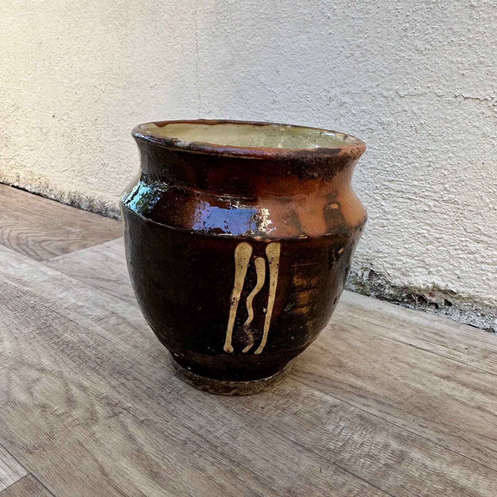 HANDMADE GLAZED YELLOW FRENCH CONFIT JAM POT SMALL STONEWARE 4 3/4" 2009231 - Fleamarketfrance