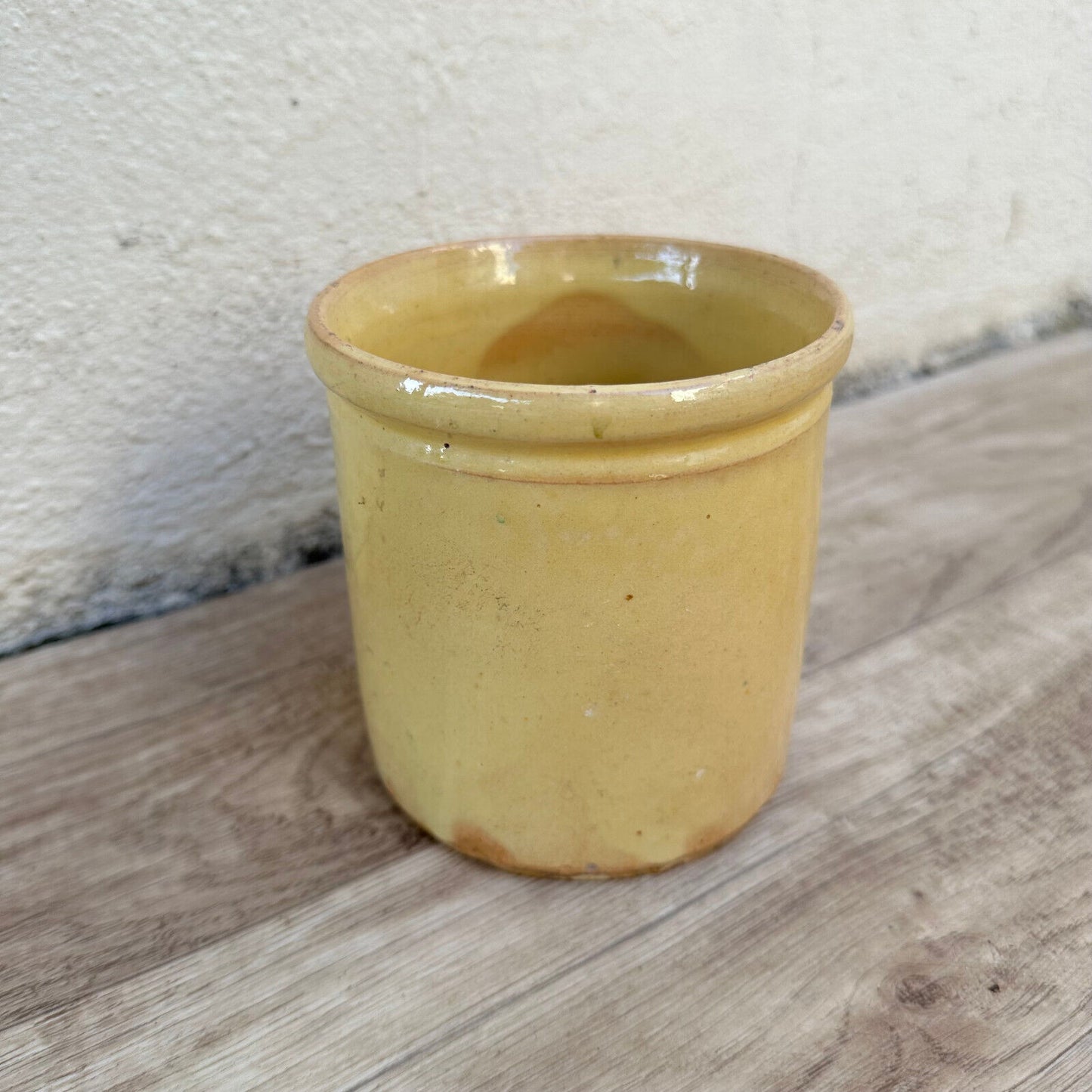 HANDMADE GLAZED BEIGE YELLOW ANTIQUE FRENCH JAM POT CONFIT 0503255 - Fleamarketfrance