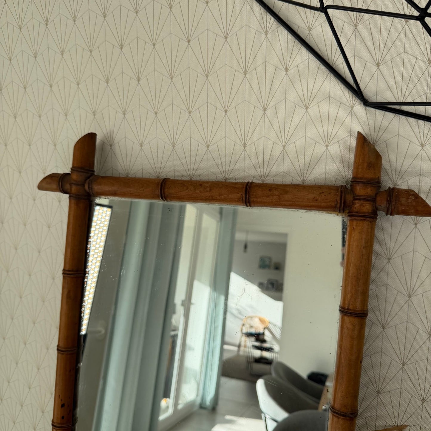 LARGE Vintage French wood faux bamboo  WALL-HANGING MIRROR 1112511