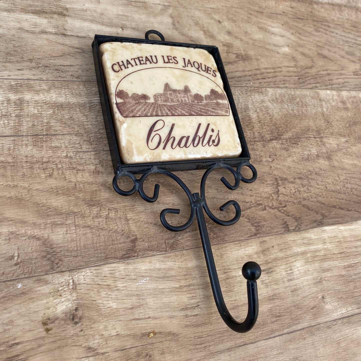 French Wine Kitchen Hook Chablis Ceramic Tile Metal Wall Hanger 05082218 Unbranded