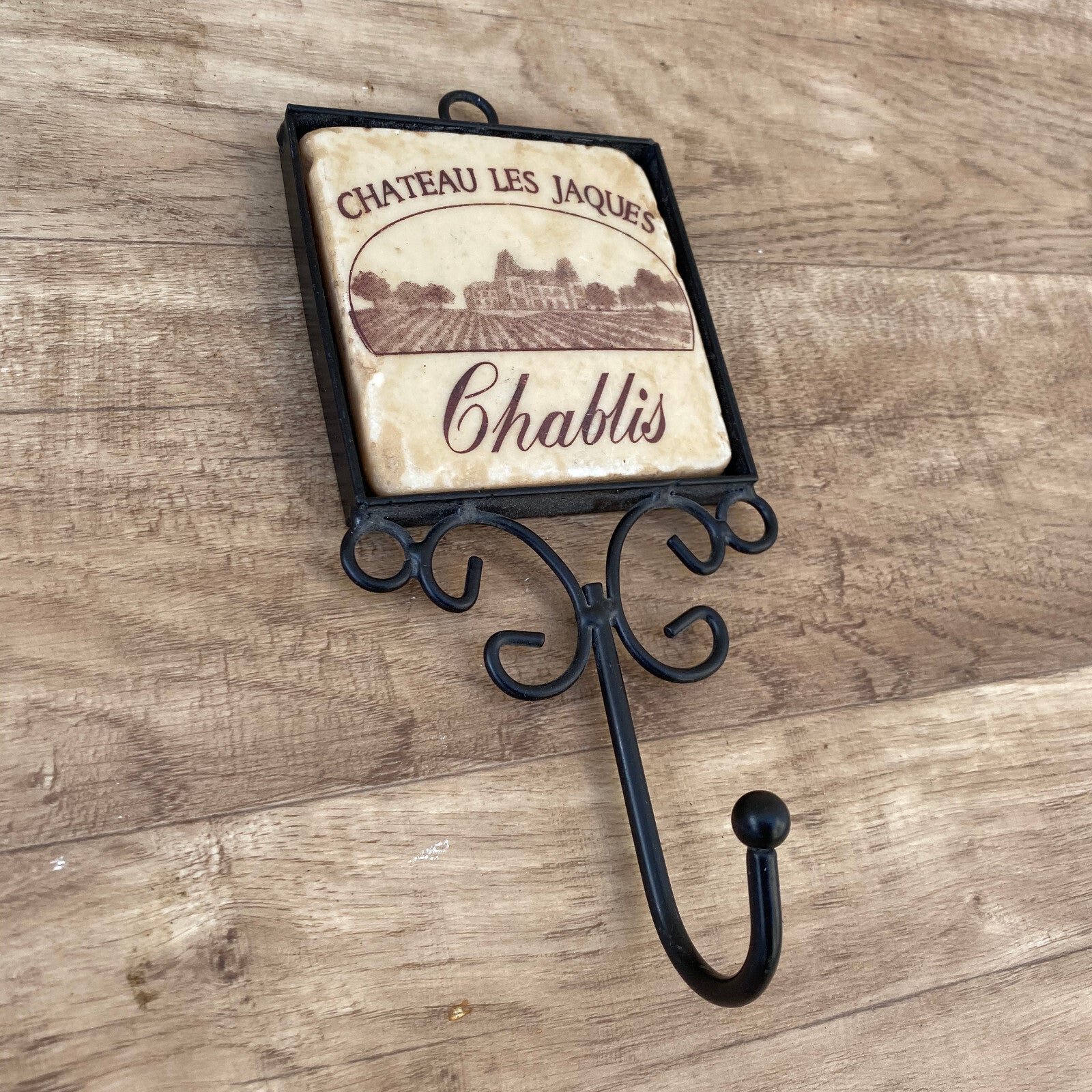 French Wine Kitchen Hook Chablis Ceramic Tile Metal Wall Hanger 05082218 Unbranded