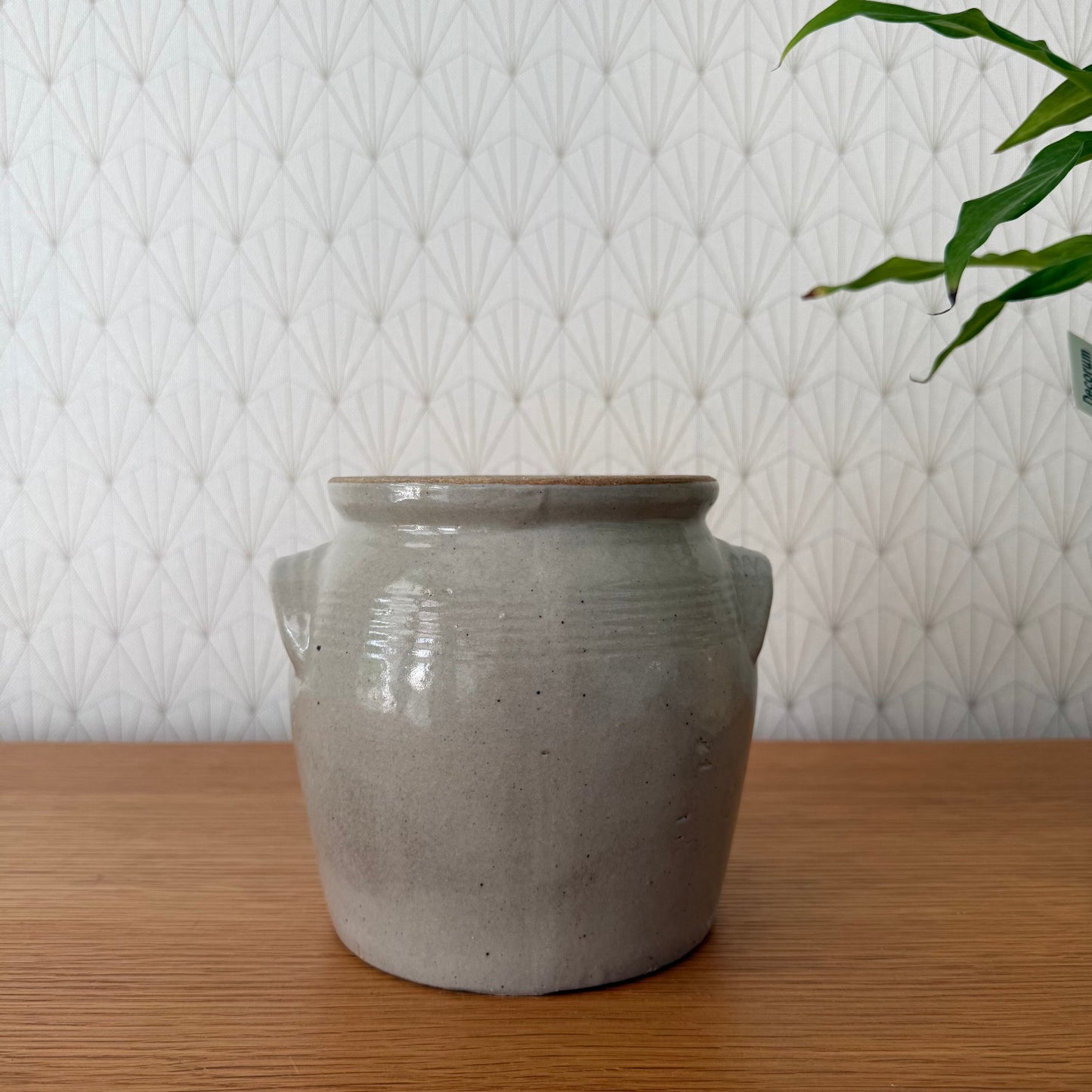 Handmade Glazed Grey Vintage French Confit Grease Pot Stoneware  1707254