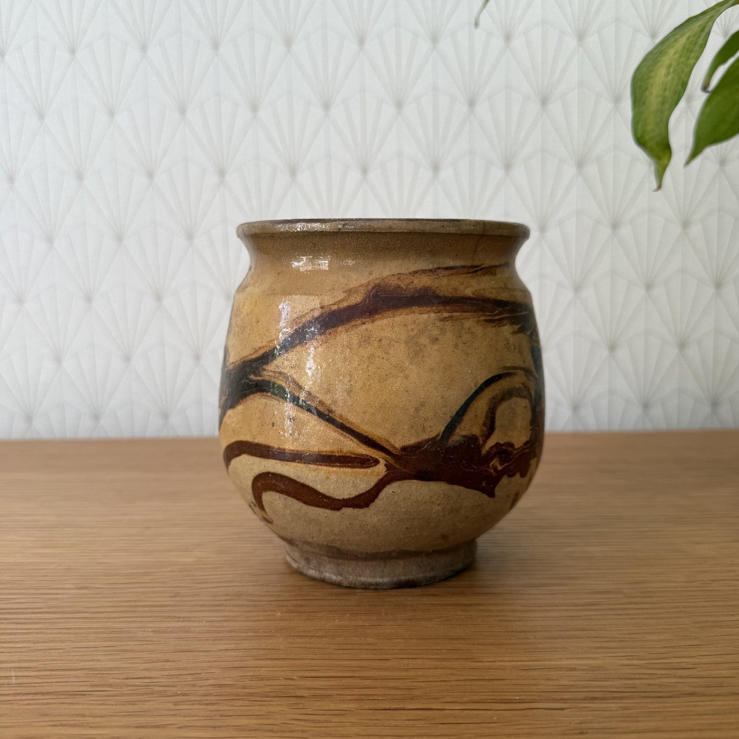 French Pottery Vase Brown Glazed Terracotta Antique Handmade 23072514 Unmarked