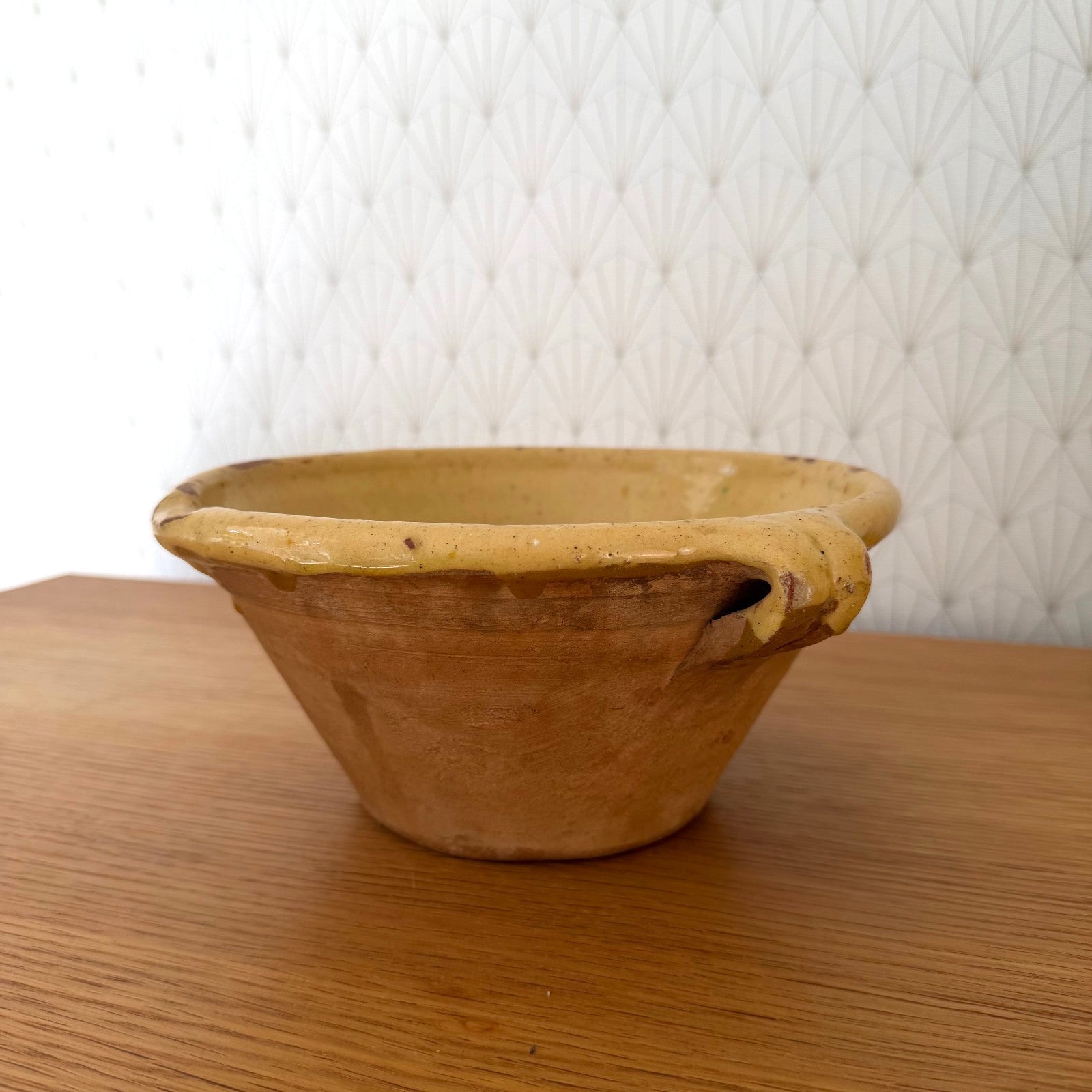 Vintage French Pottery Tian Bowl Yellow Terracotta Mixing 8.5" 2210254 Fleamarketfrance : French vintage and antique decor
