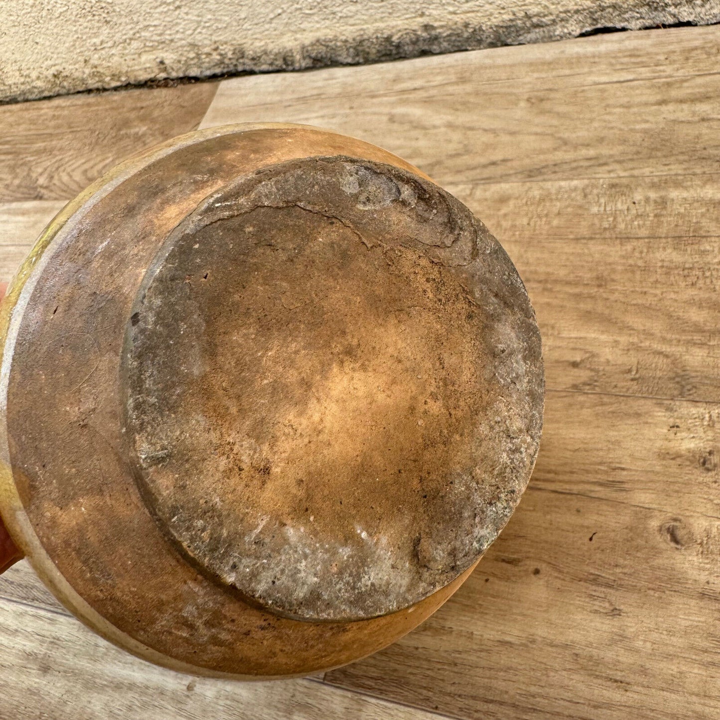 HANDMADE GLAZED YELLOW ANTIQUE FRENCH CONFIT POT SMALL TERRACOTTA 6" 3008242 - Fleamarketfrance