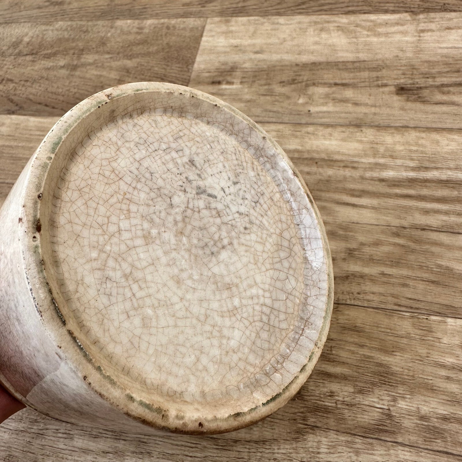HANDMADE GLAZED White beige FRENCH CONFIT JAM POT SMALL CREIL MONTEREAU 1209249 Unmarked