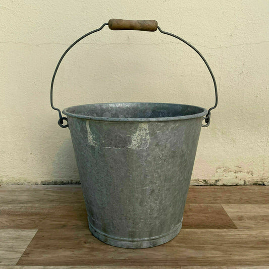 Vintage French Farmhouse Galvanized Zinc Bucket 0308218 - Fleamarketfrance