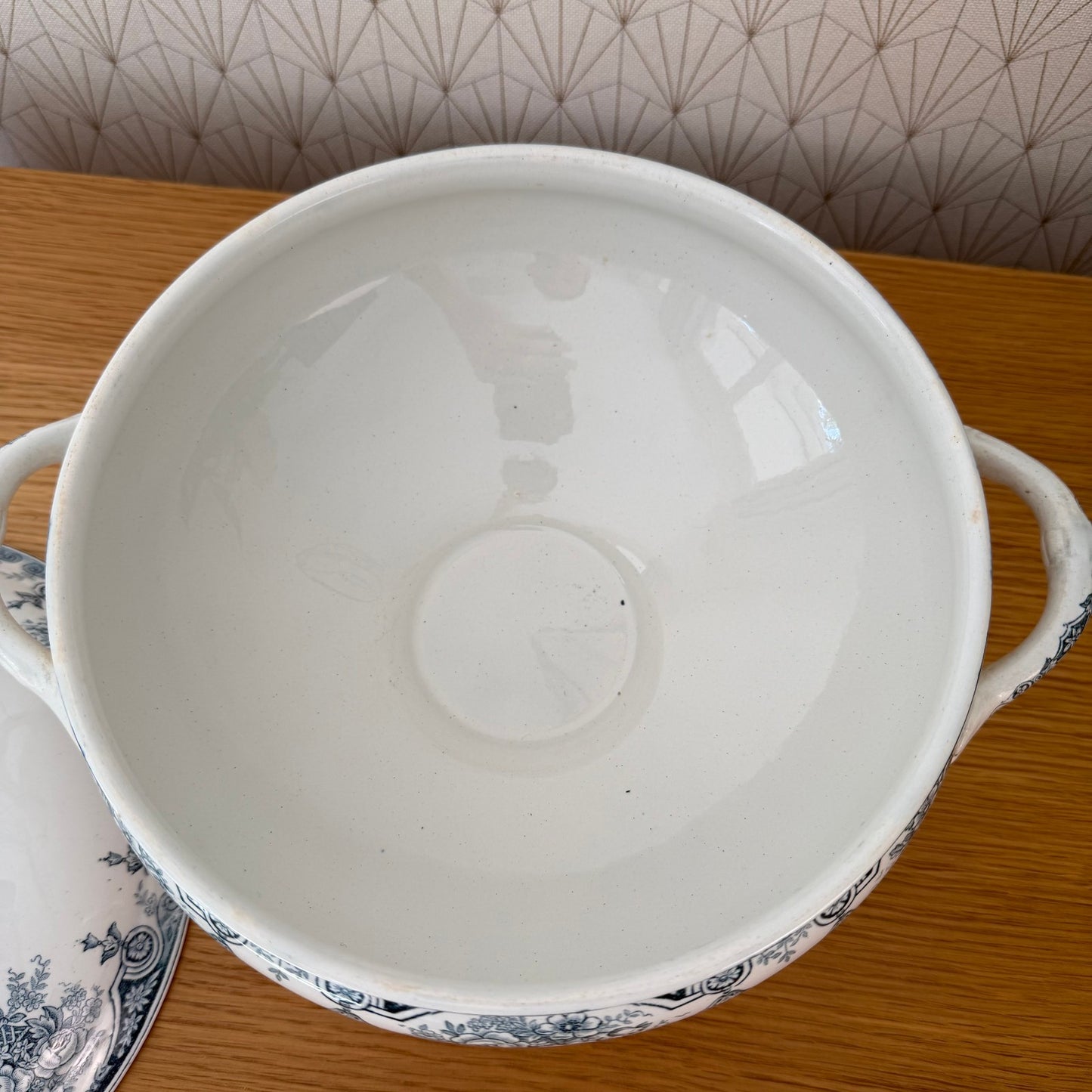 French Tureen Earthenware White Blue Fruits Bowl Terre De Fer  2210251