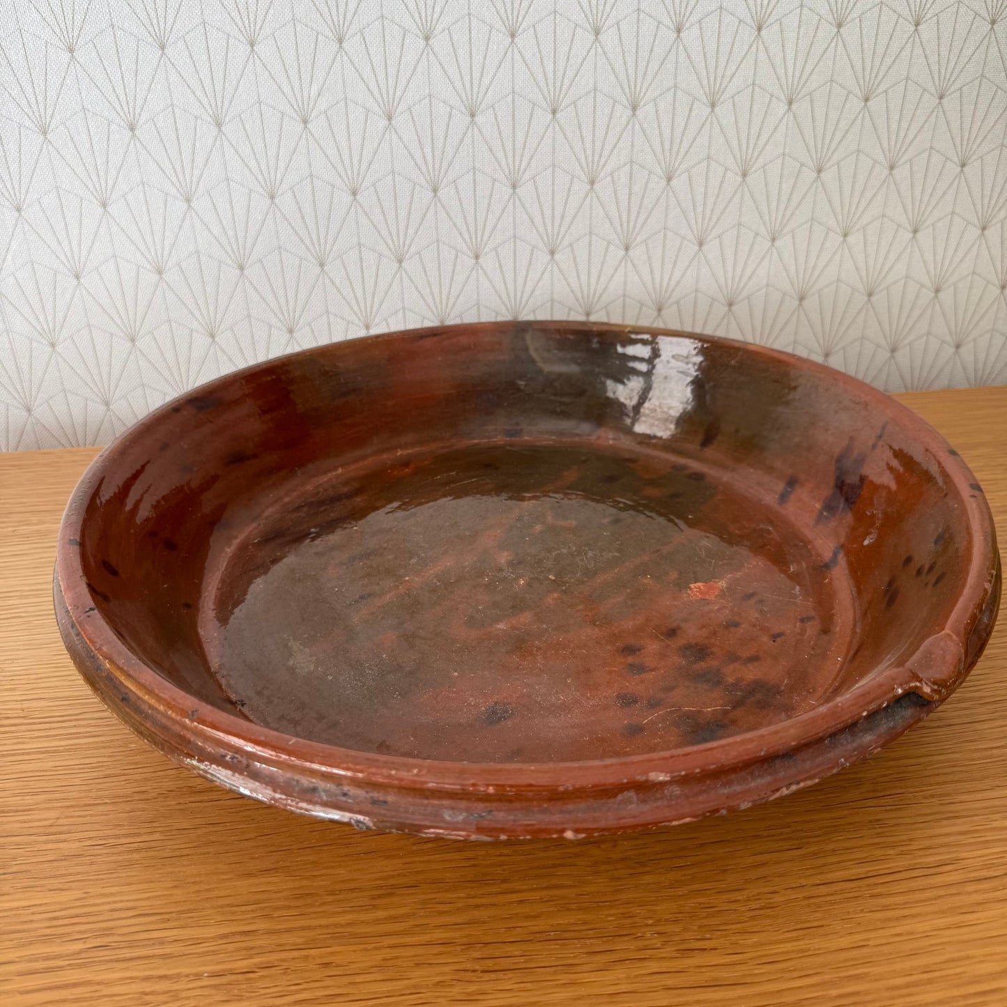 Large French 16 1/4 pottery Brown Fruit bowl Provence Vintage Tian 04072512