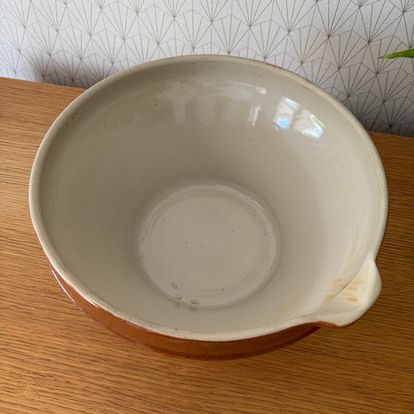 Vintage French Stoneware Mixing Bowl Digoin Brown Cream Terrine 11.75" 2507255 Digoin