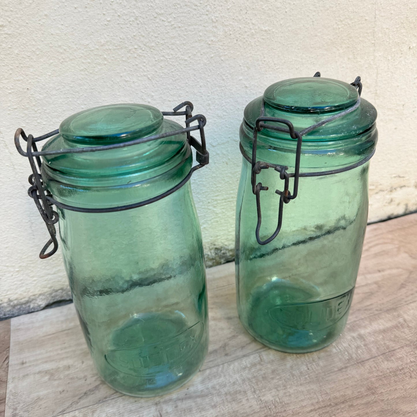 French Canning Jars L'Ideal Green Glass Preserve Bottles Set of 2 18102313 Fleamarketfrance