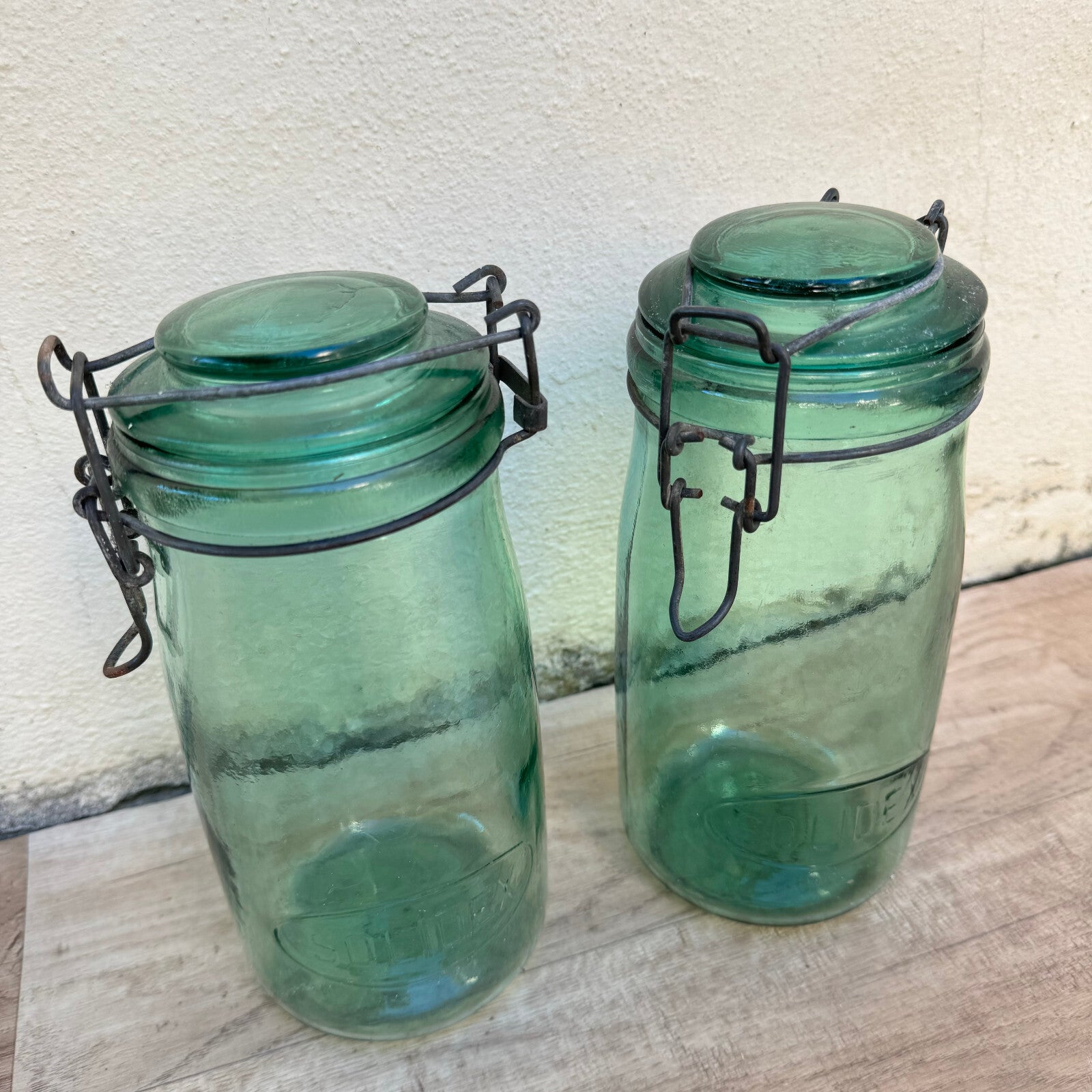 French Canning Jars L'Ideal Green Glass Preserve Bottles Set of 2 18102313 Fleamarketfrance