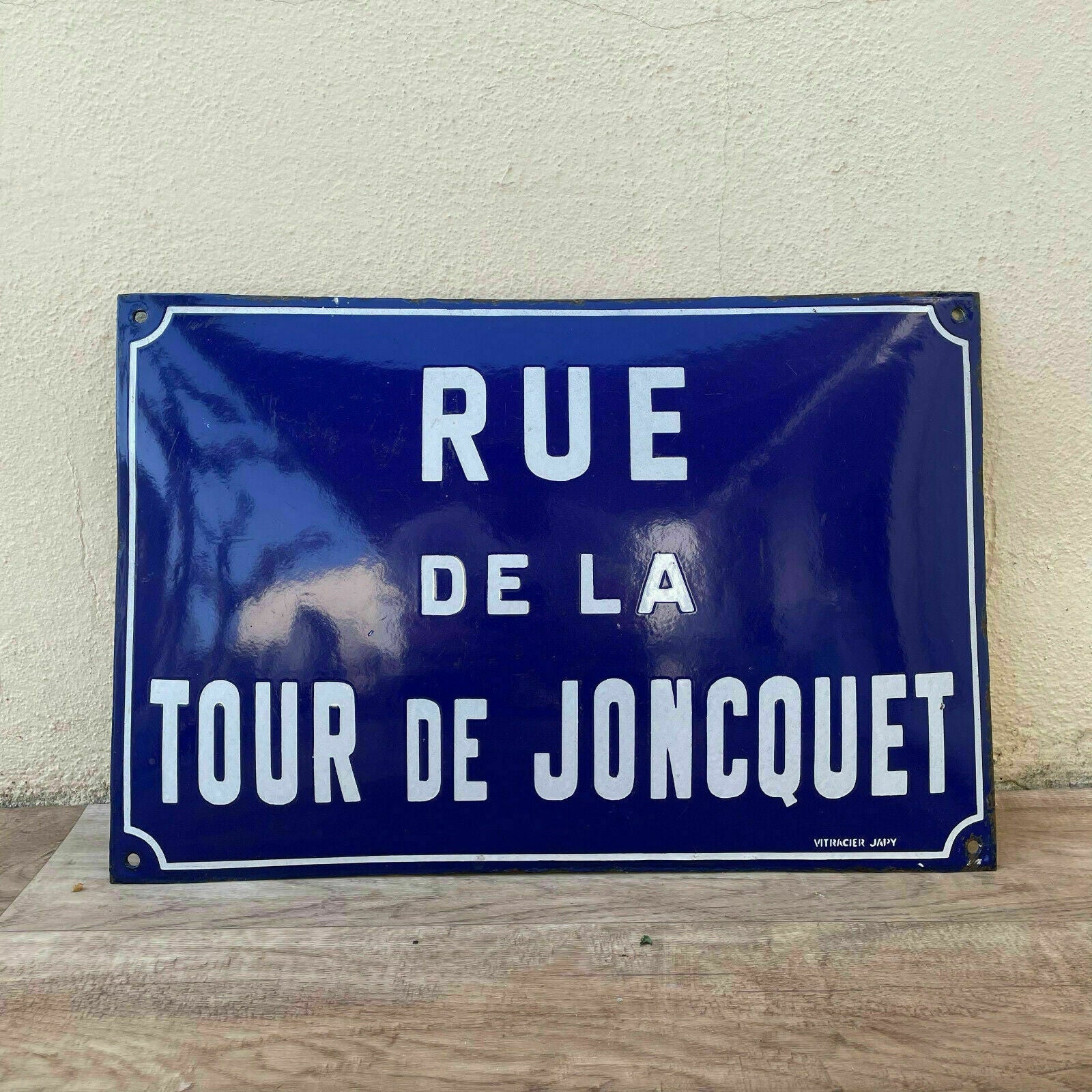 Vintage French Enamel Street Sign JAPY Rue de la Tour de Joncquet 18042127 Fleamarketfrance