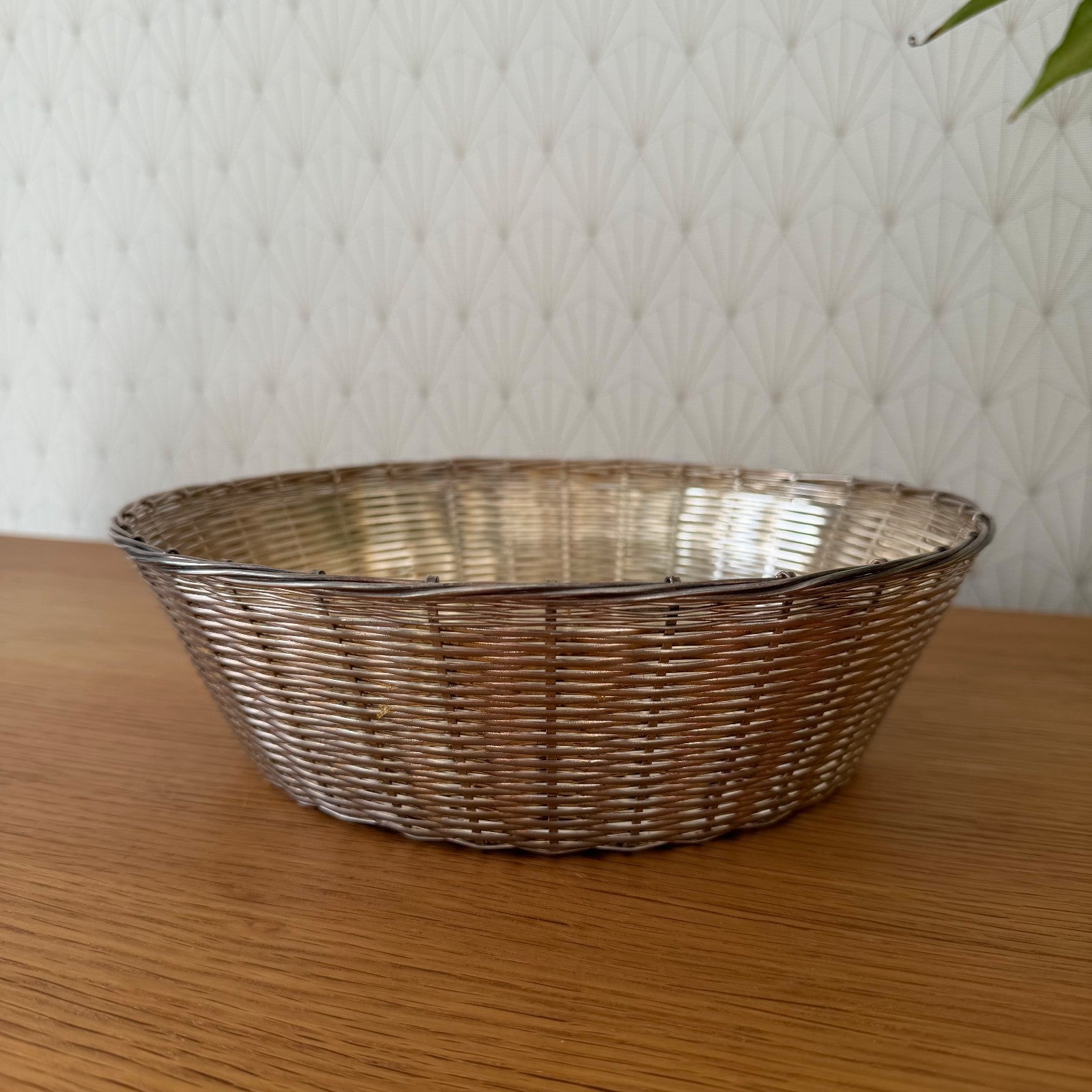 French Silverplate Woven Wire Bread Basket Vintage Metal Bowl 2101268 Unbranded