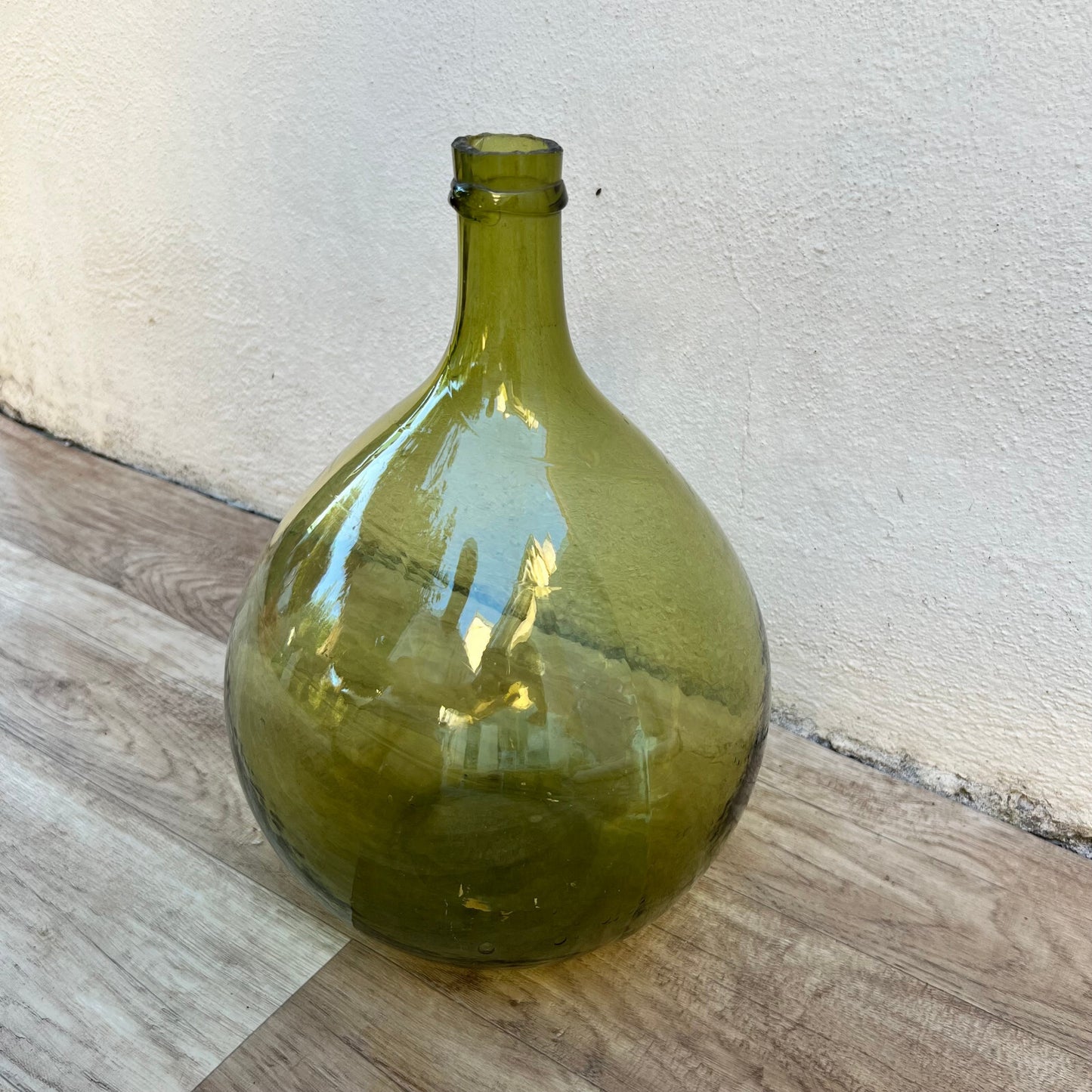 Vintage French Dame Jeanne Green Glass Carboy Wine Bottle 13" 29052412 Fleamarketfrance