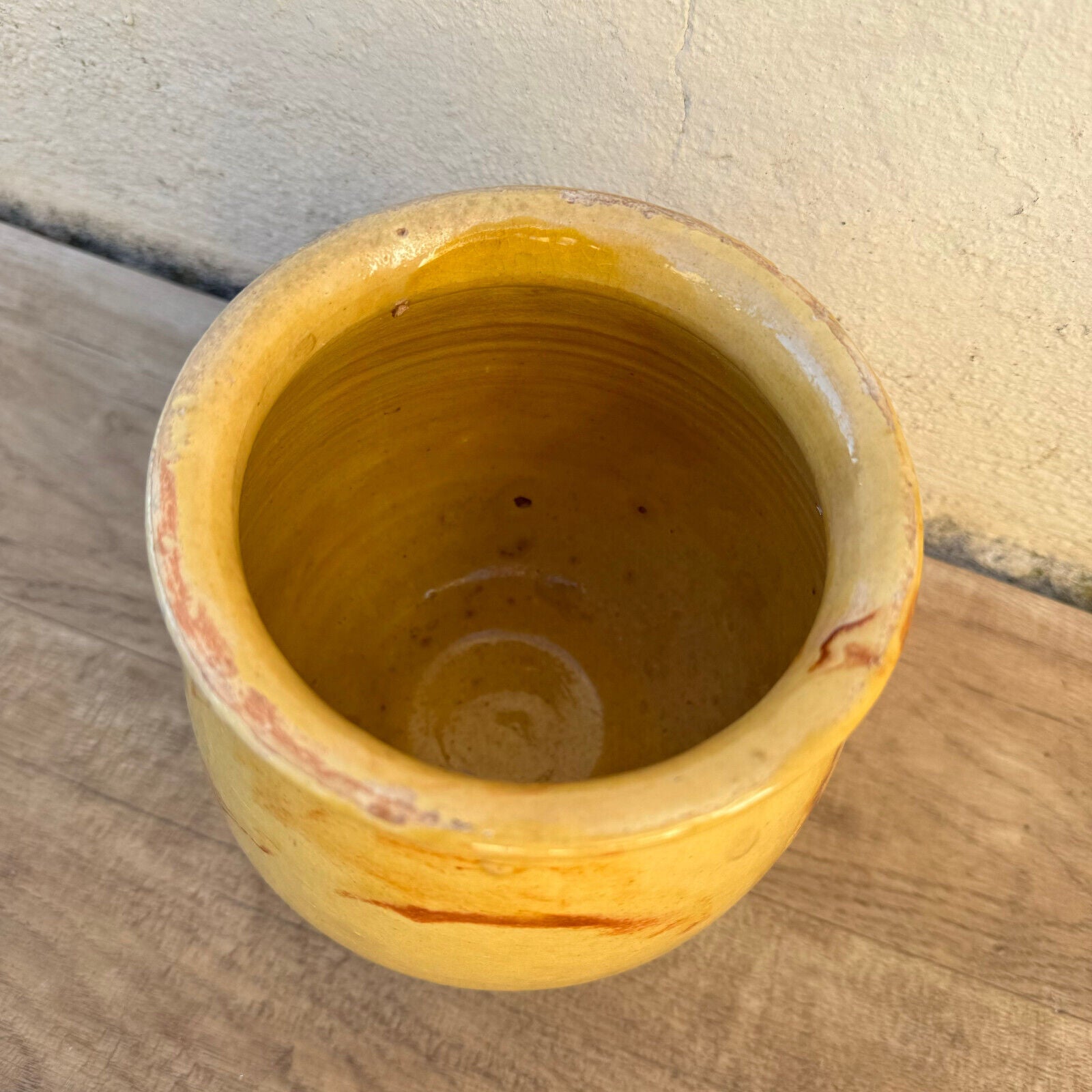 HANDMADE GLAZED RED YELLOW ANTIQUE FRENCH HONEY POT TERRACOTTA 1202253 - Fleamarketfrance