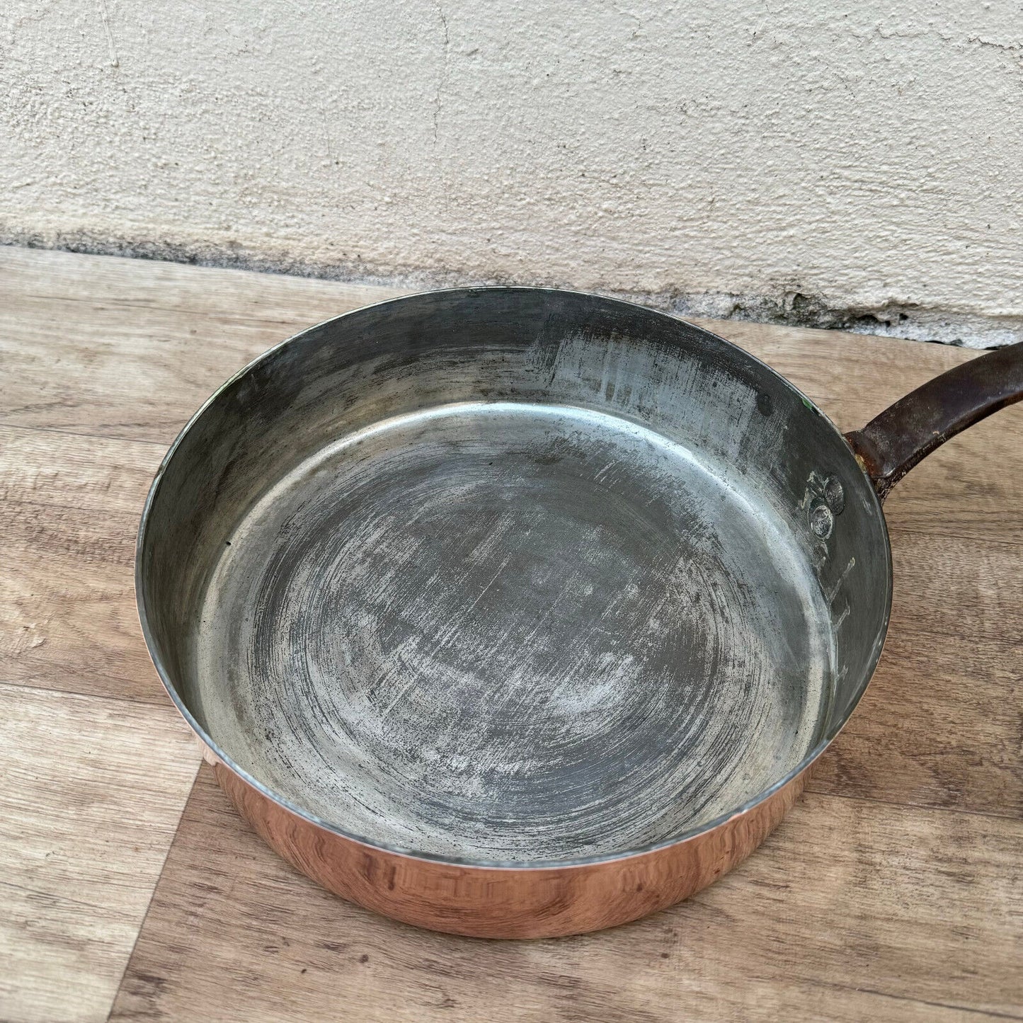 Sauteuse Frying pan culinair French COPPER lining Villedieu  france 26042410 - Fleamarketfrance