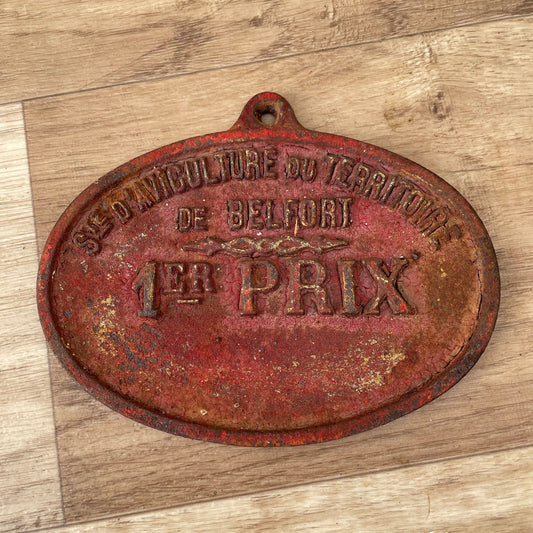 French Agricultural Prize Cast Iron Plaque Belfort Trophy Antique 1103254 Fleamarketfrance