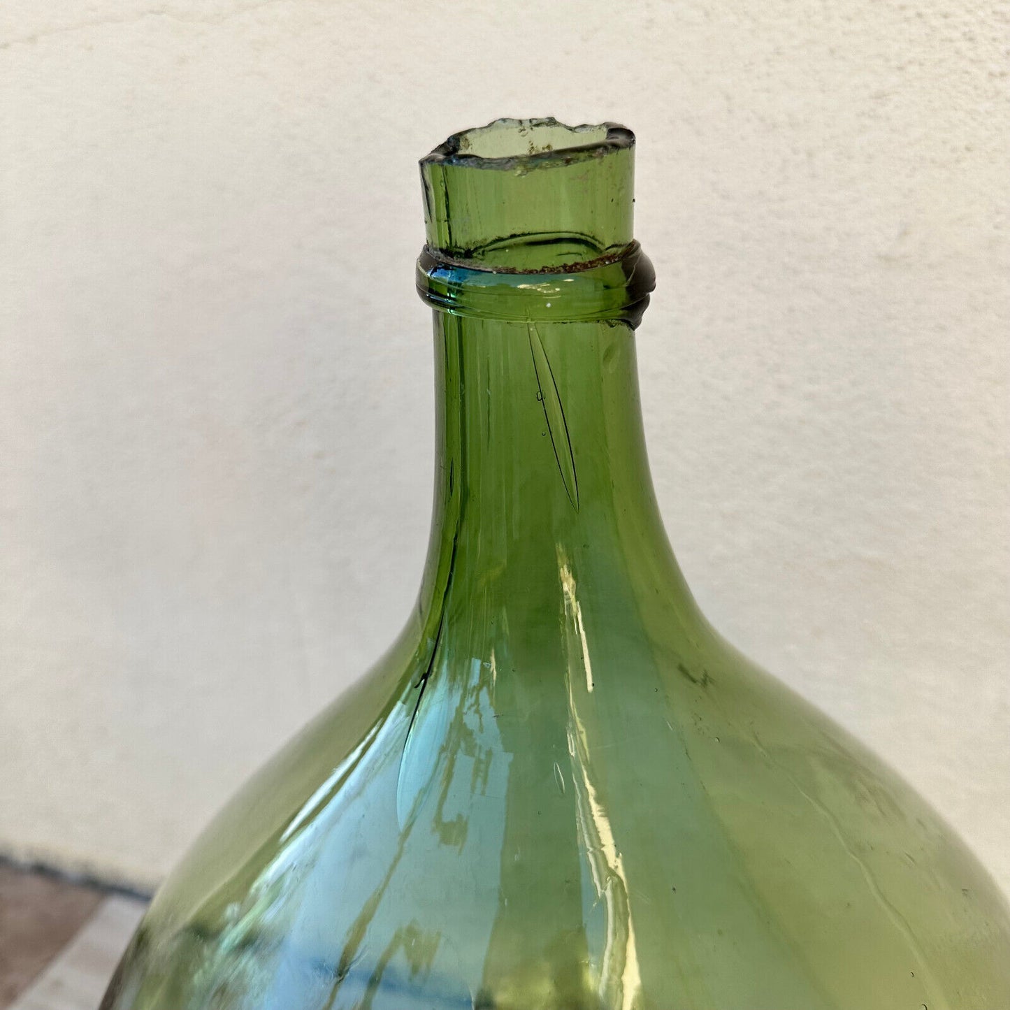 Old French Green Dame Jeanne Demi John Carboy Bottle bonbonne BLOWN 15" 22022312 - Fleamarketfrance