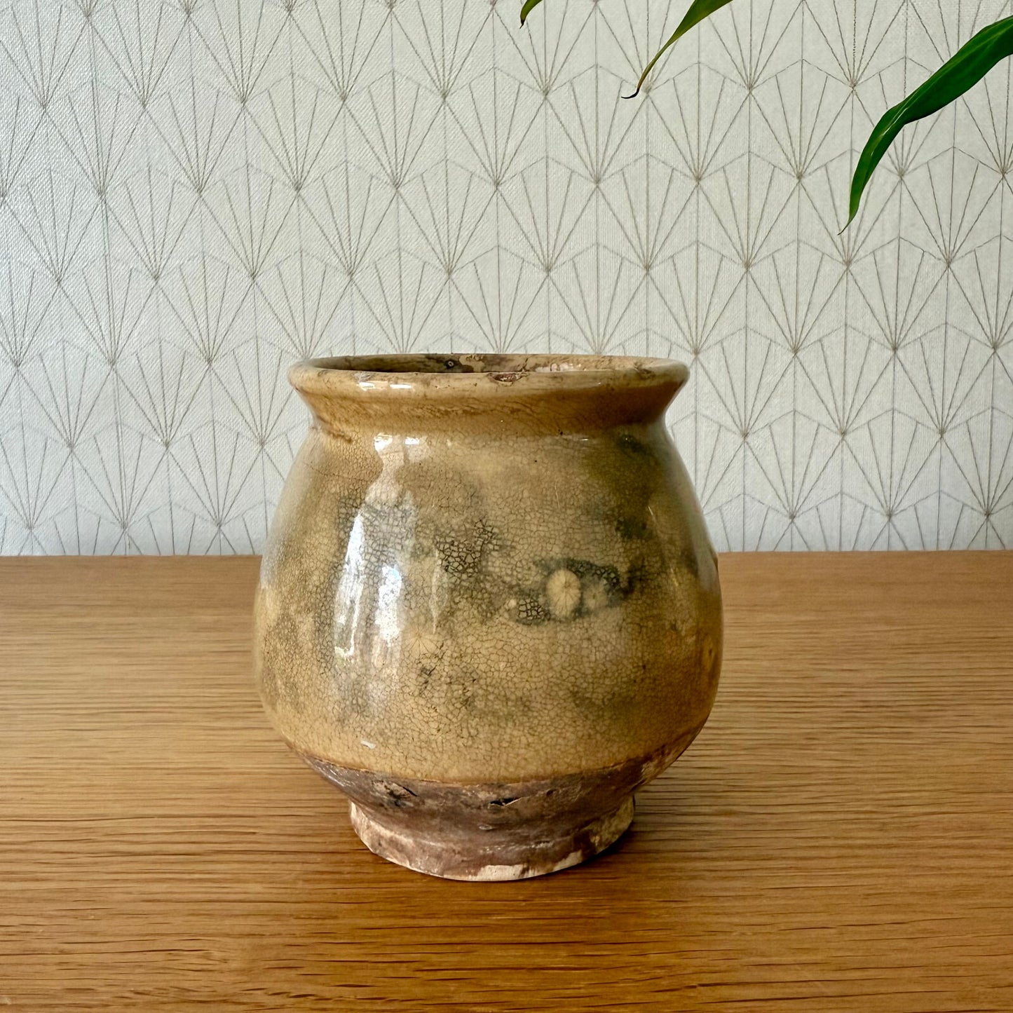 HANDMADE GLAZED BROWN YELLOW ANTIQUE FRENCH HONEY POT 2904258 Unmarked