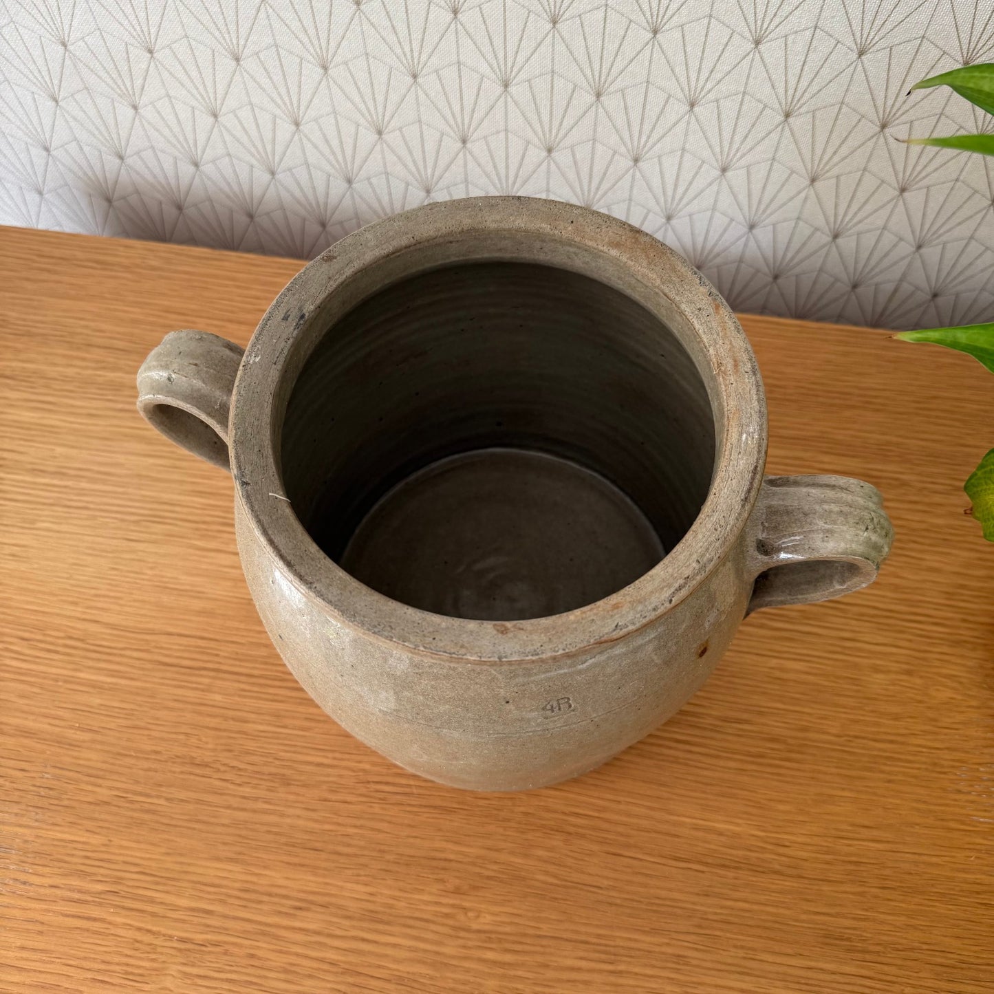 Handmade Glazed Grey Vintage French Confit Grease Pot Stoneware  2307259