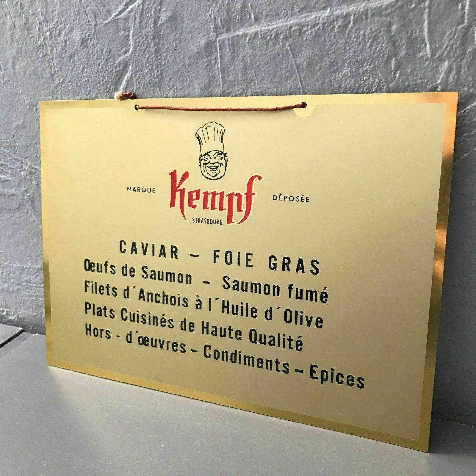 Vintage French Advertising Sign Kempf Caviar Foie Gras Metal Wall 2608211 Kempf