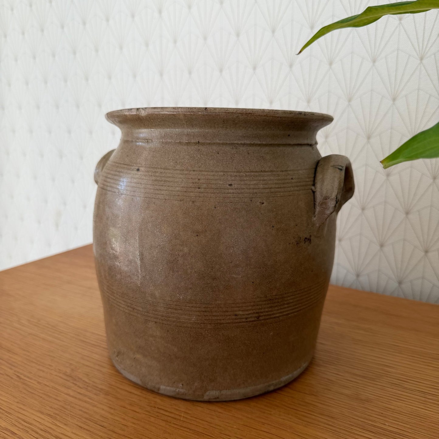 Handmade Glazed Brown Vintage French Confit Grease Pot Stoneware 13022611 Unmarked