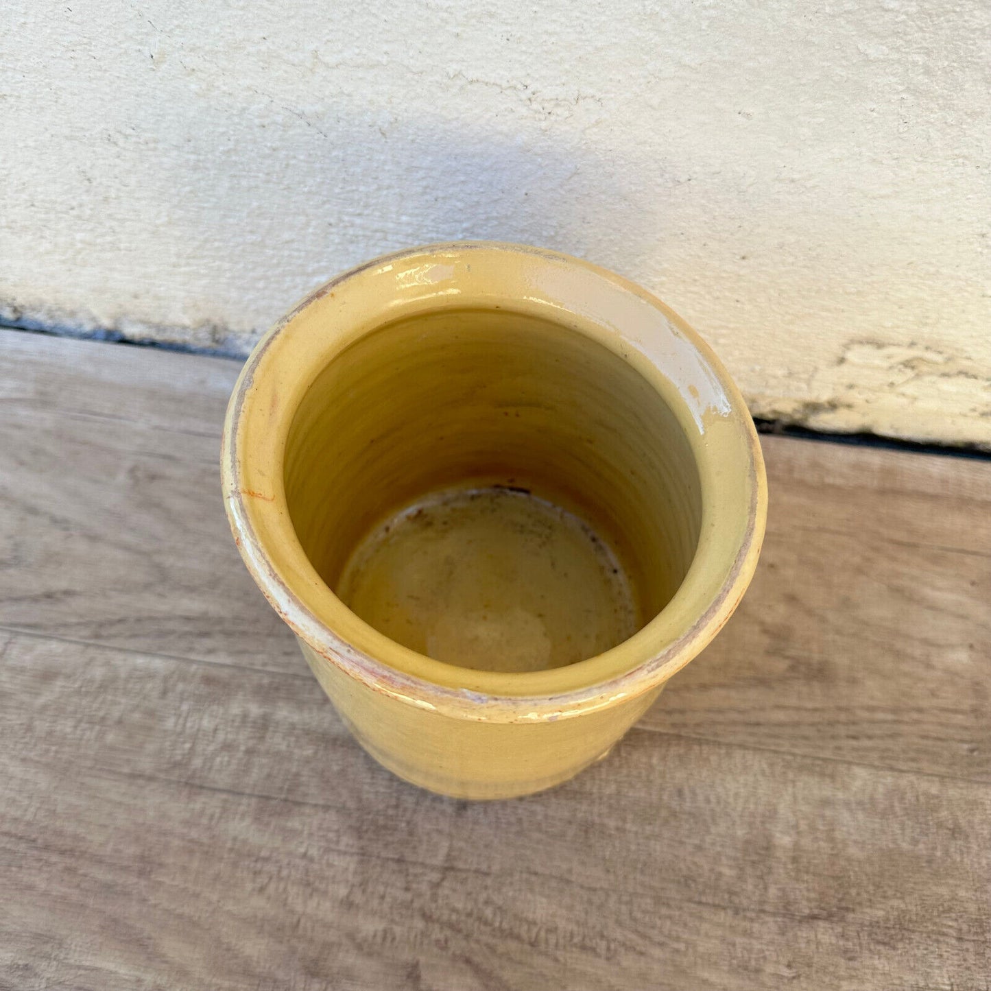 HANDMADE GLAZED YELLOW ANTIQUE FRENCH CONFIT POT SMALL TERRACOTTA 2202231 - Fleamarketfrance