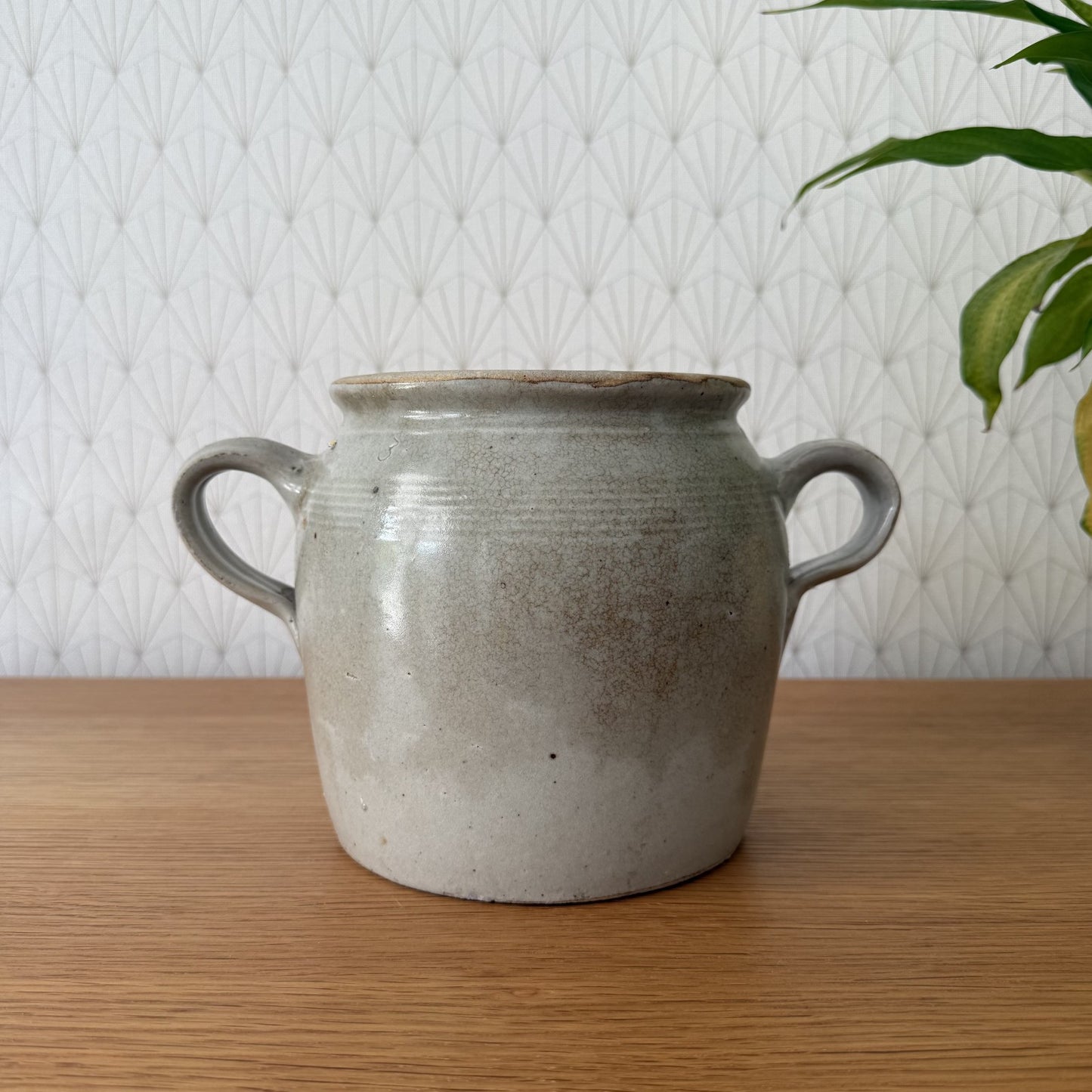 Handmade Glazed Grey Vintage French Confit Grease Pot Stoneware  2307258