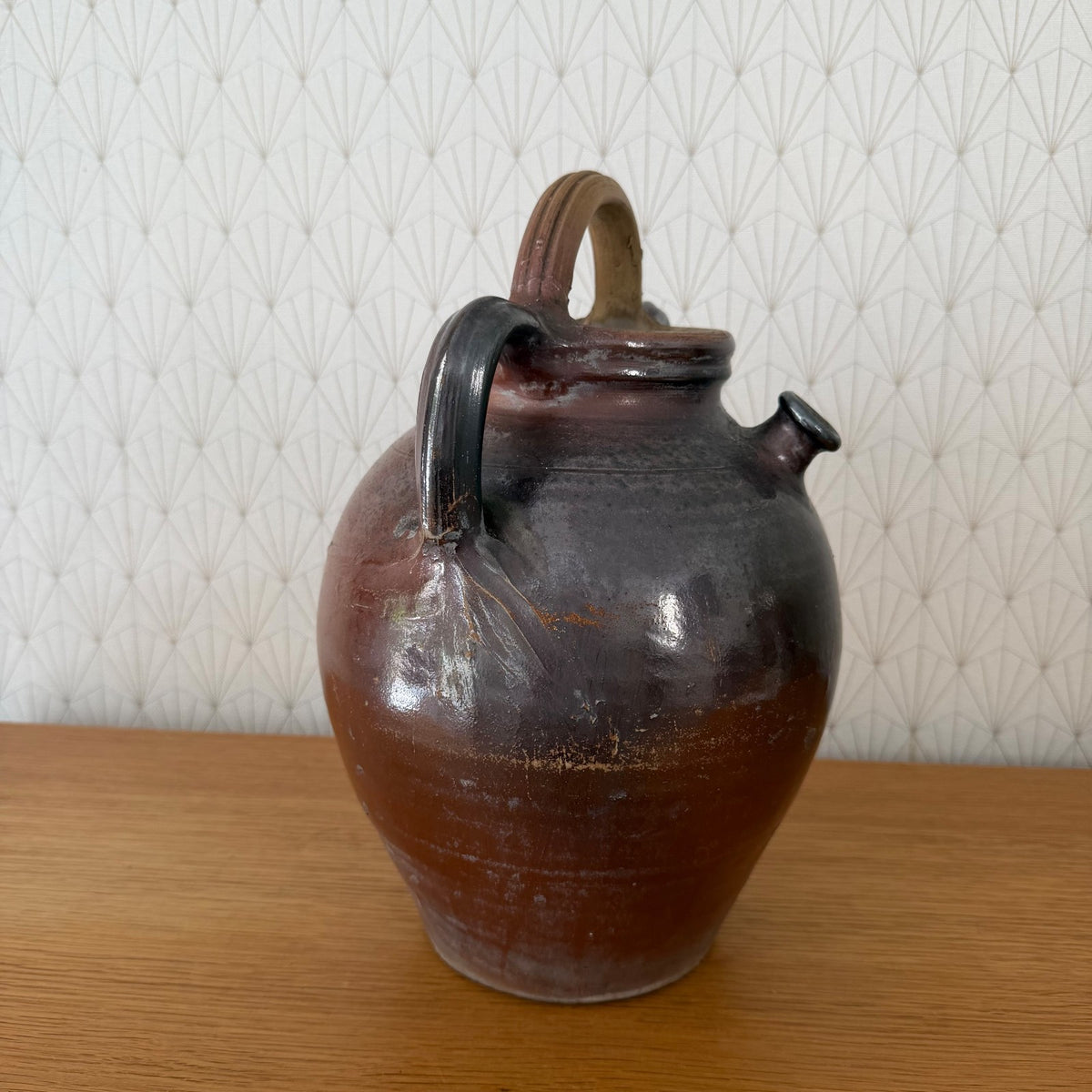 Antique French Stoneware Jug Handmade Earthenware Pitcher Pottery 04092617