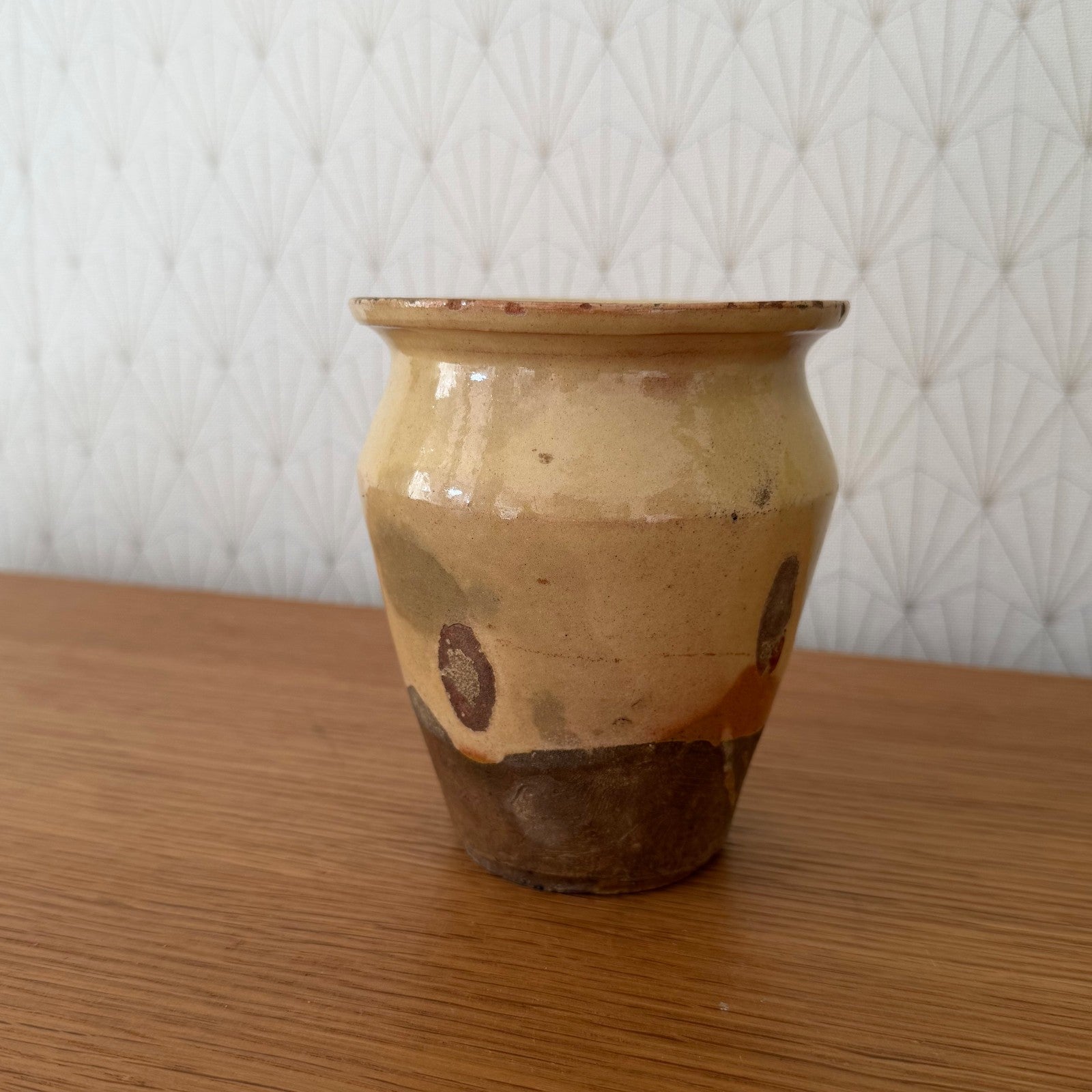 French Confit Pot Antique Mustard Terracotta Yellow Glaze 2101264 Unmarked