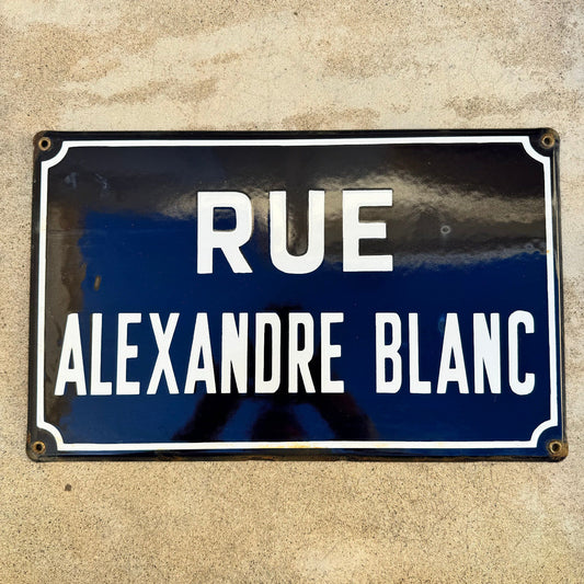 Old French Street Enameled Sign Plaque - vintage BLANC 13042426 - Fleamarketfrance