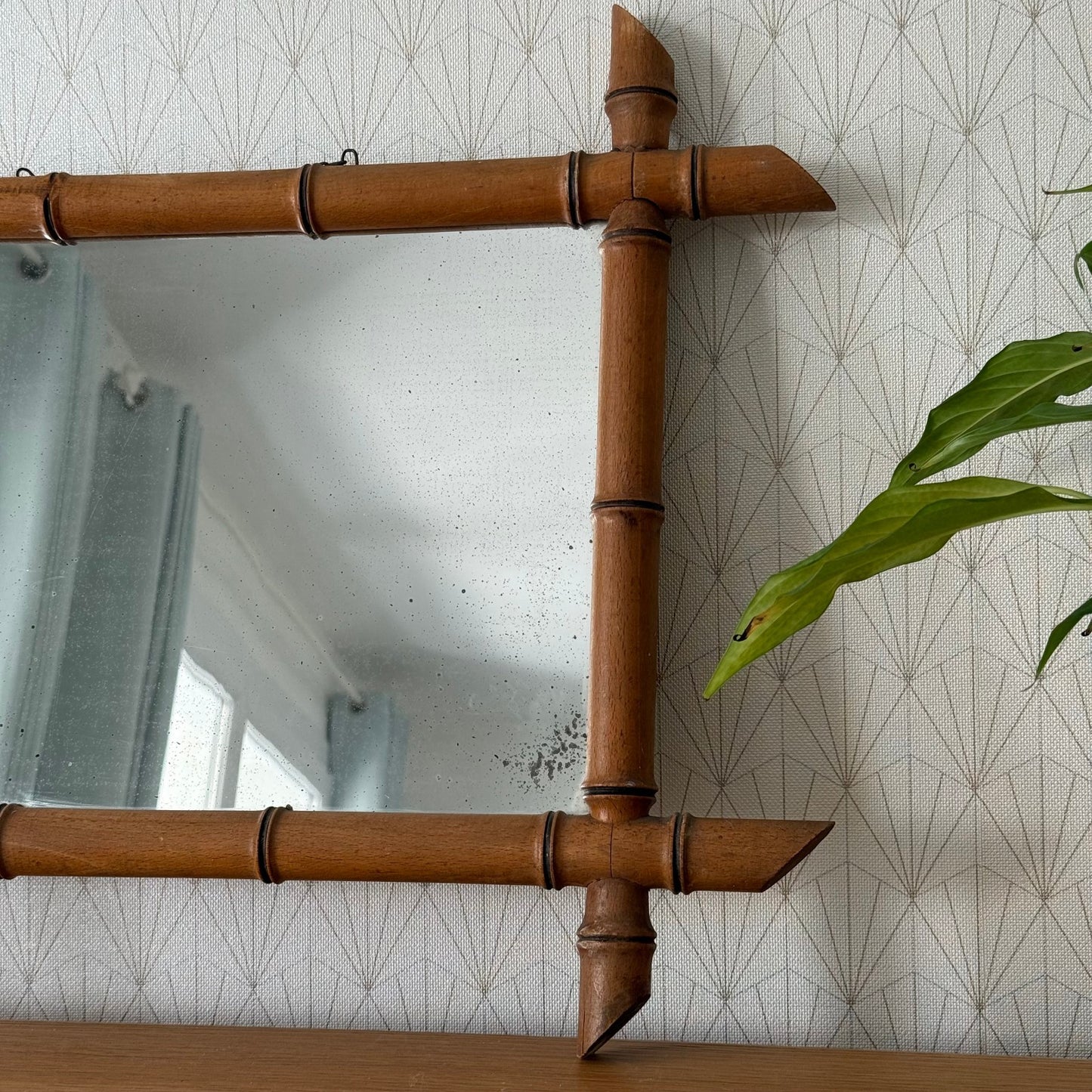 Vintage French wood faux bamboo  WALL-HANGING MIRROR 03072514