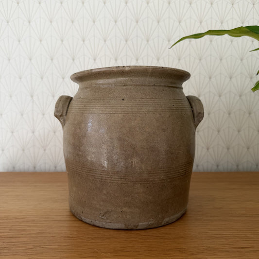 Handmade Glazed Brown Vintage French Confit Grease Pot Stoneware 13022611 Unmarked