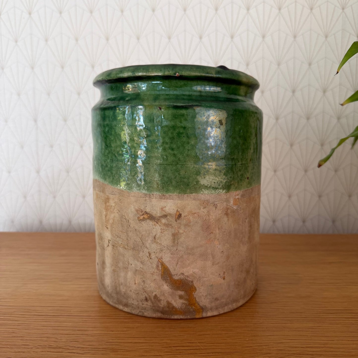 HANDMADE GLAZED GREEN ANTIQUE FRENCH CONFIT POT 8 1/2" TERRACOTTA  20102516