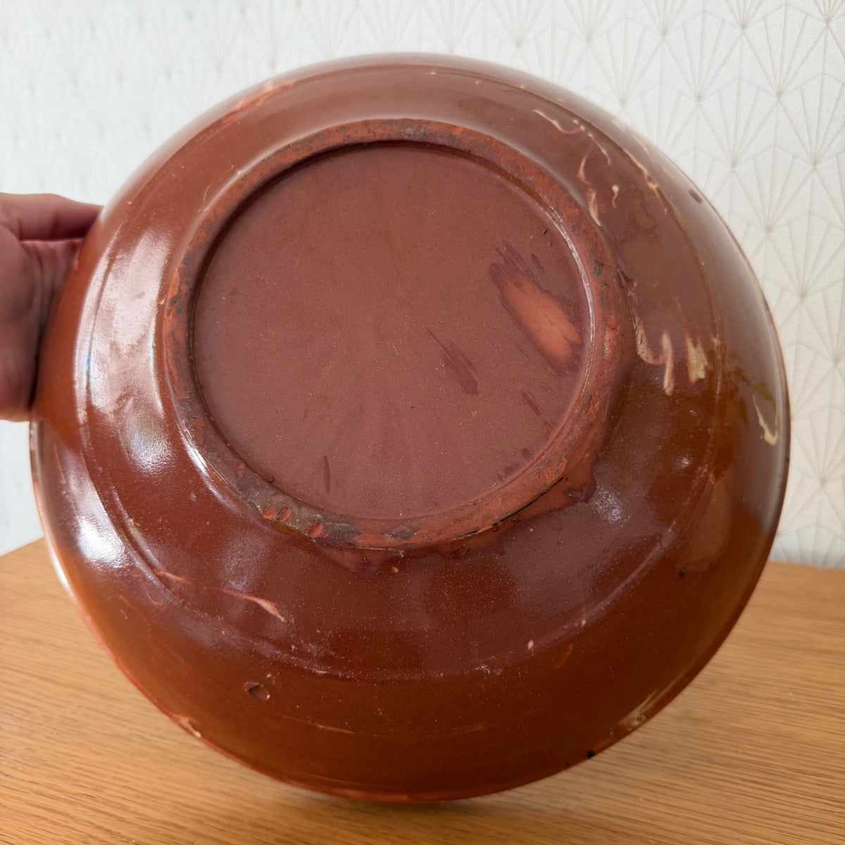 Large French Glazed Terracotta Fruit Bowl Tian Green Decor 0708262 Unmarked