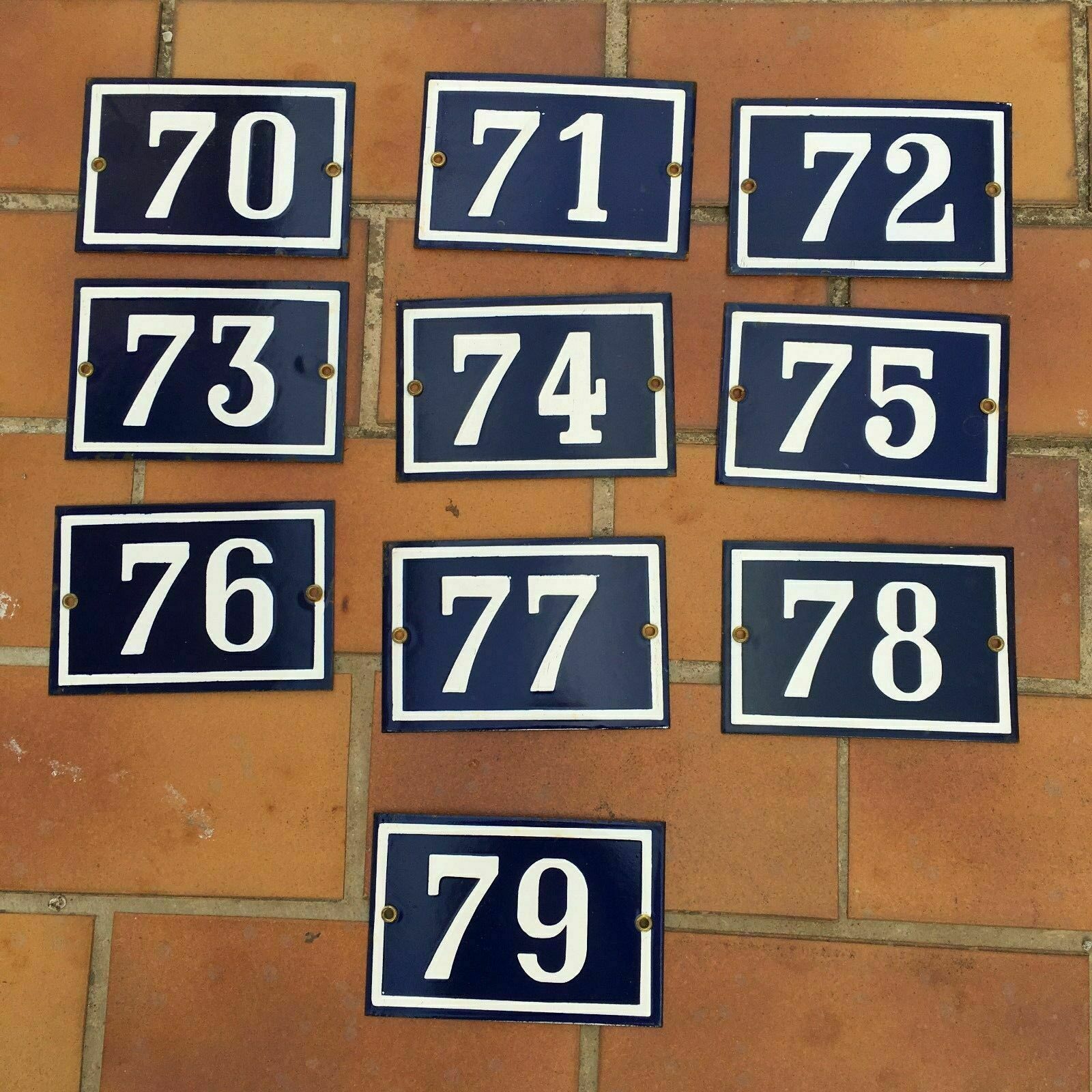French Enamel House Numbers Street Door Signs Metal Vintage 70 71 72 73 74 Unbranded