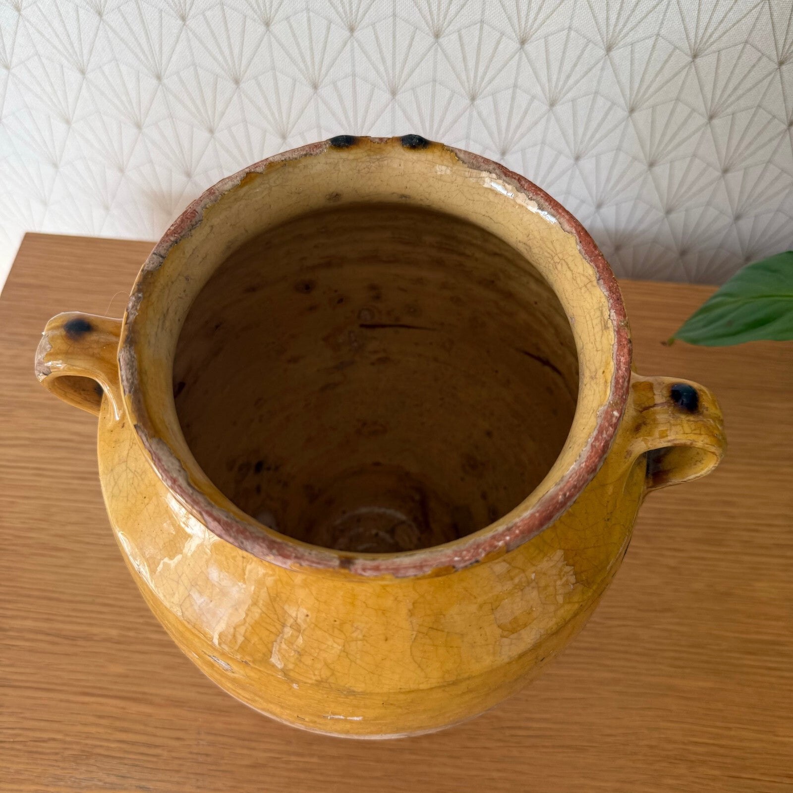 French Confit Pot Antique Terracotta Pottery Vessel 10" Yellow 1101253 Unmarked