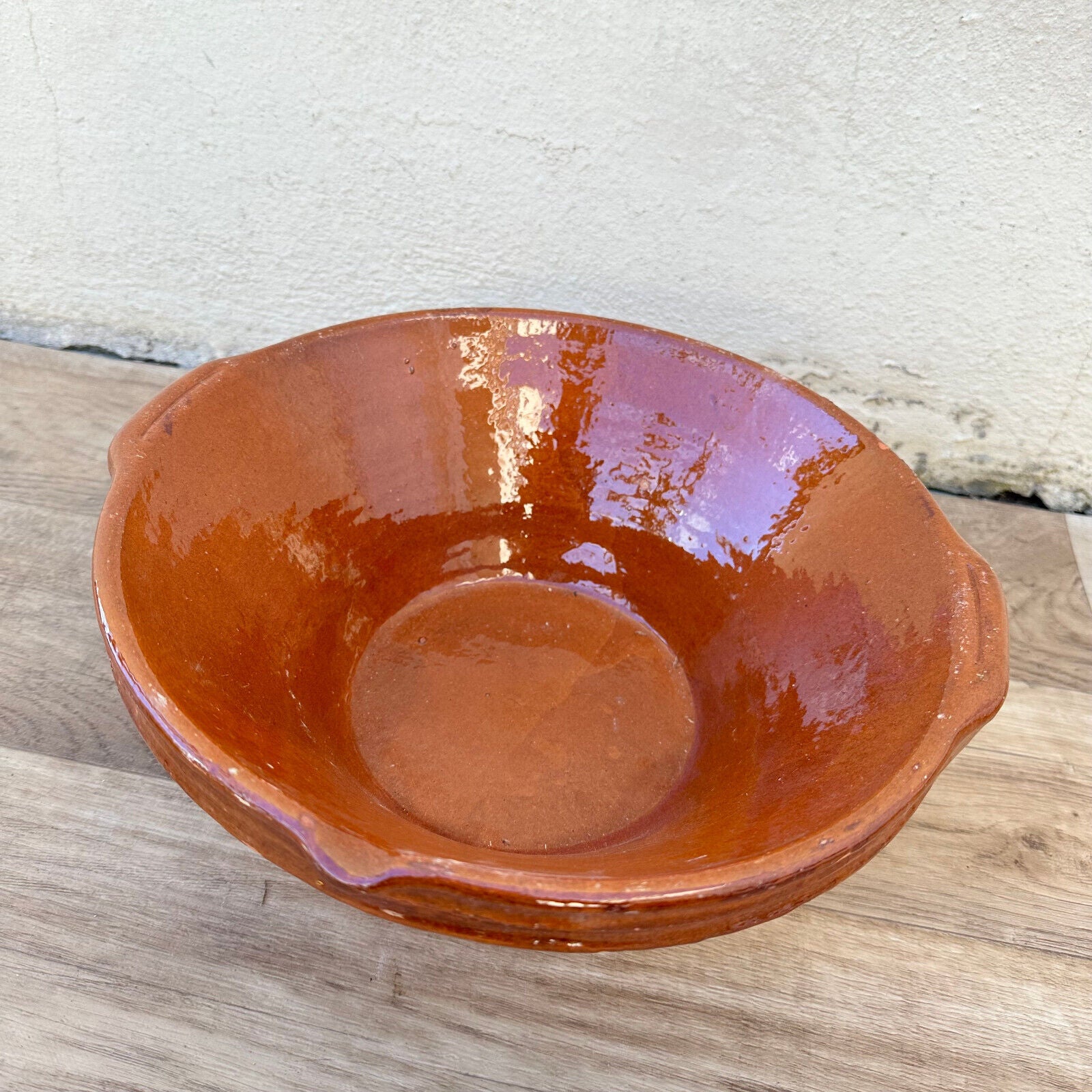 VINTAGE FRENCH GLAZED TERRACOTTA SALAD MIXING BOWL TERRINE TIAN 11 1/4" 12092423 - Fleamarketfrance